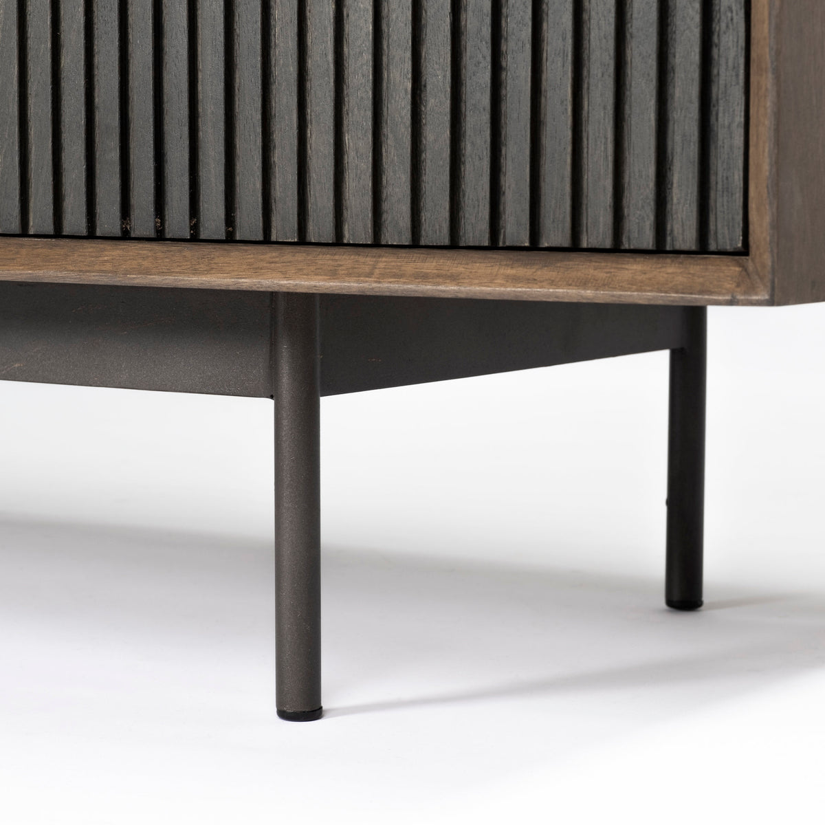 Grace Brown Two-Toned Solid Wood TV Stand Media Console with Slated Doors, TV up to 82" - Ornate Home