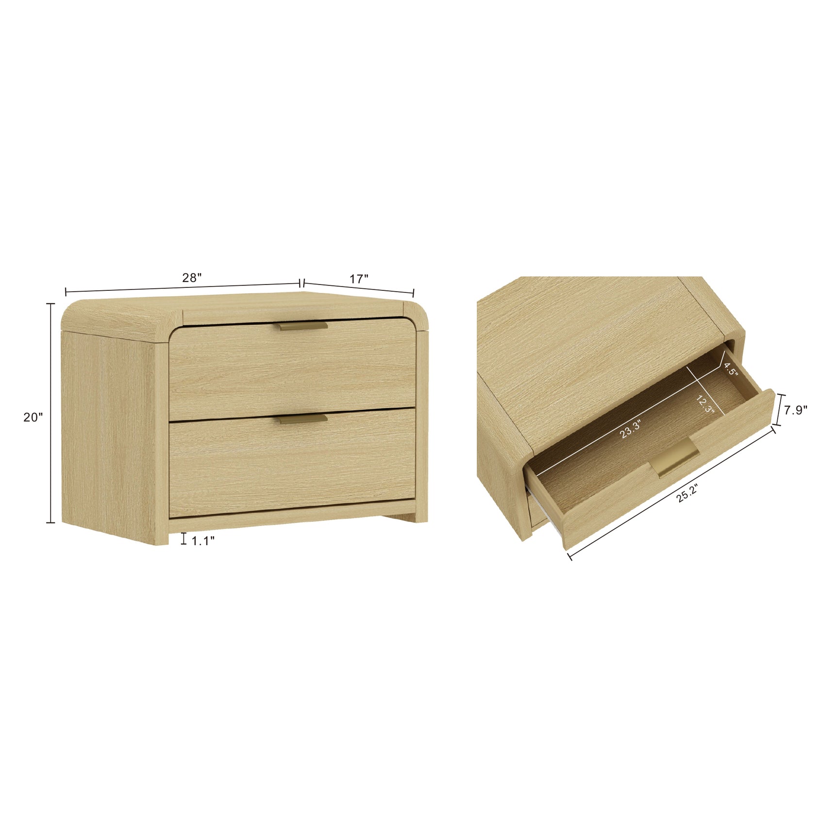 Grace Nightstand in Natural Oak and Gold - Ornate Home