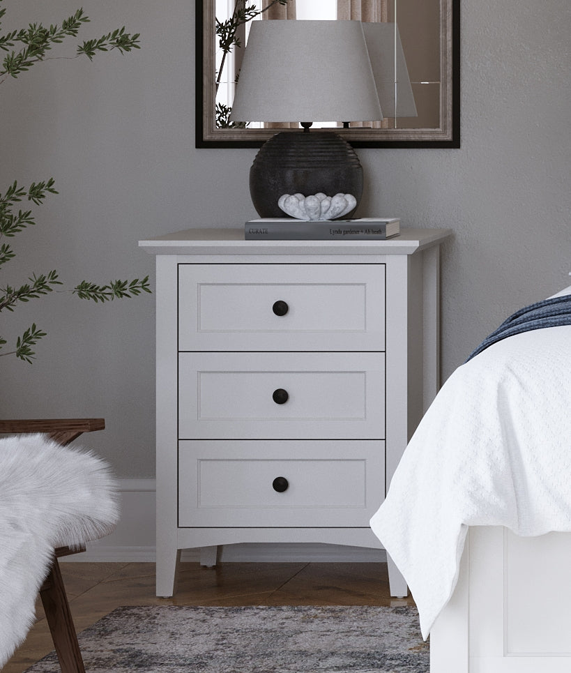 Grace Three Drawer Nightstand in Snowfall White - Ornate Home