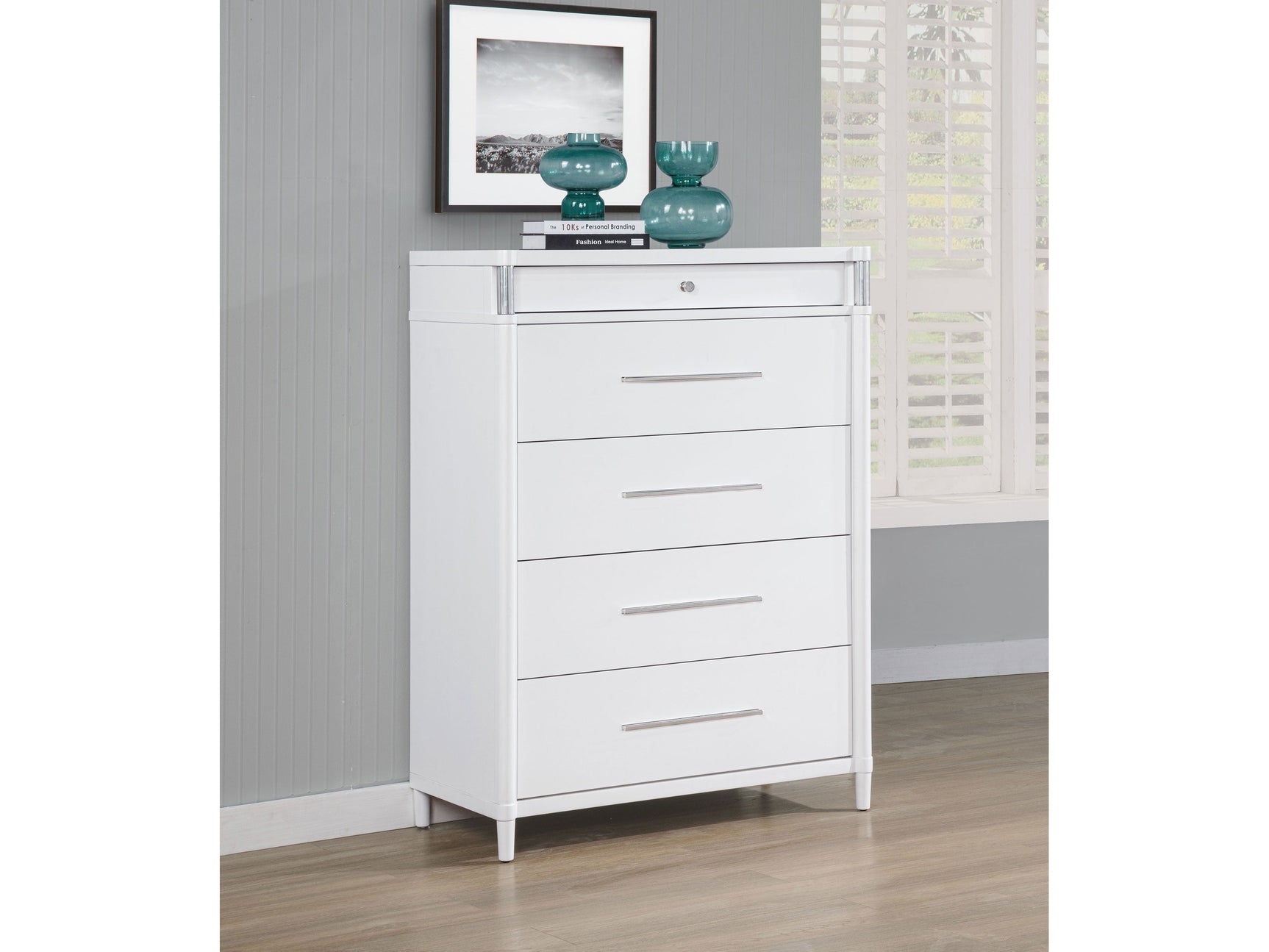 Gracemont White 5-drawer Bedroom Chest of Drawers - Ornate Home