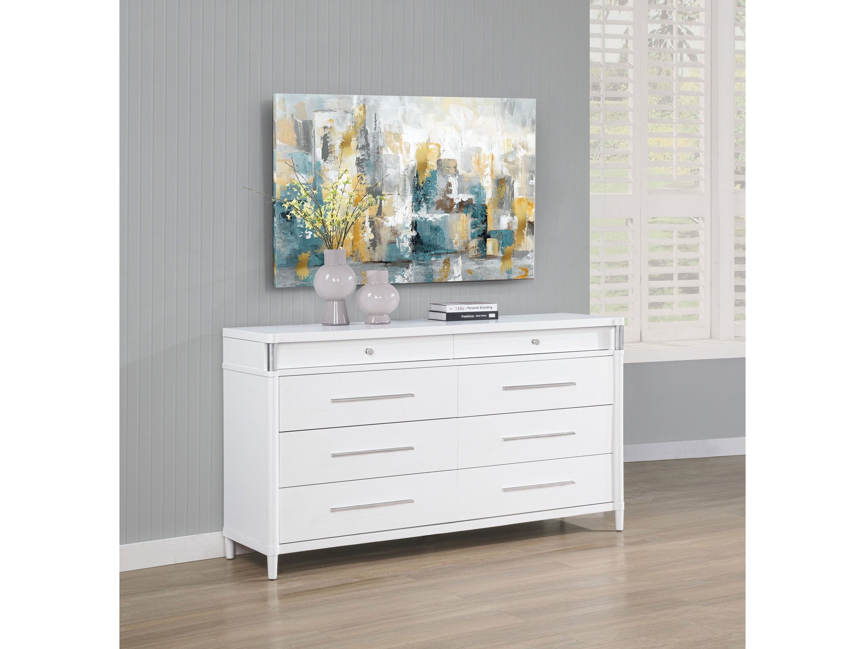 Gracemont White 8-drawer Bedroom Dresser Cabinet - Ornate Home