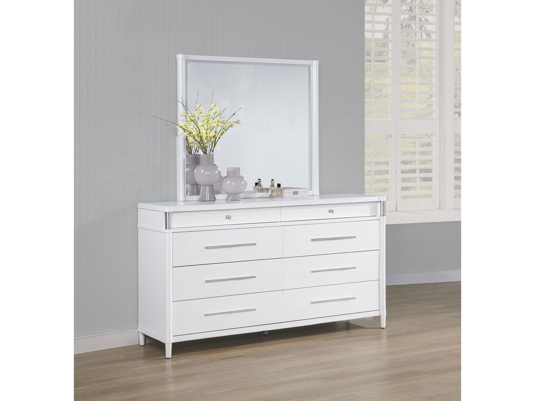 Gracemont White 8-drawer Bedroom Dresser with Mirror - Ornate Home