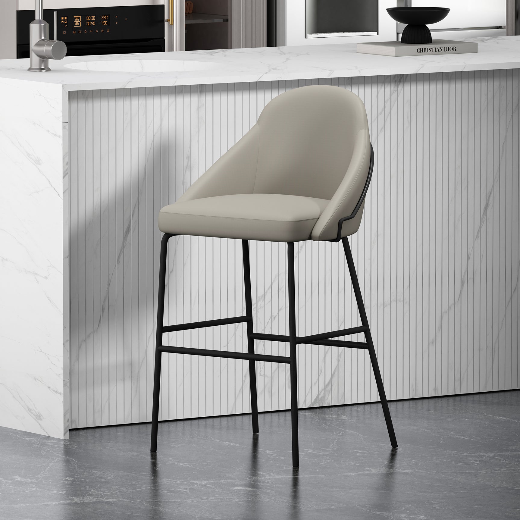 Gracie Barstool in Stone and Black - Ornate Home