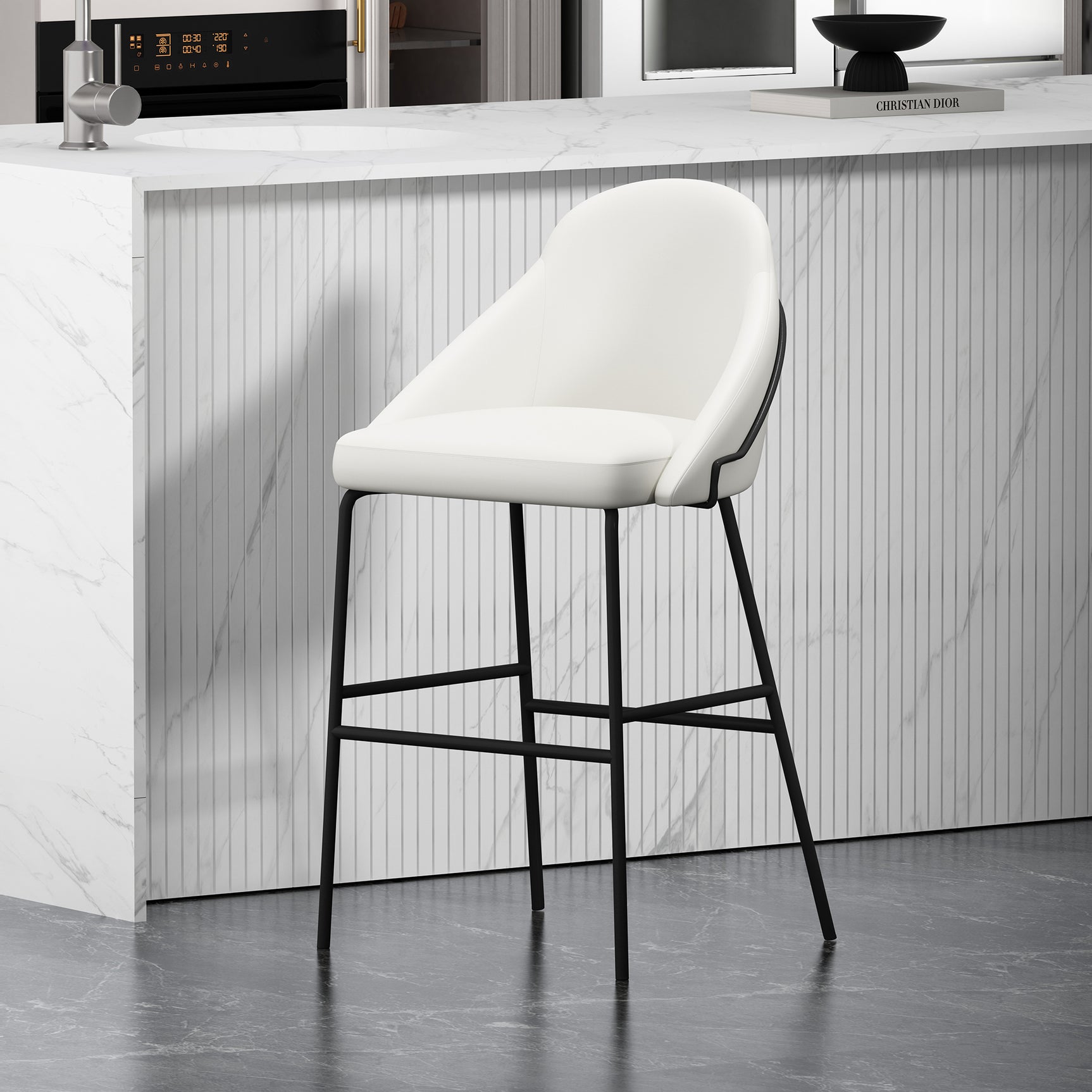 Gracie Barstool in White and Black - Ornate Home