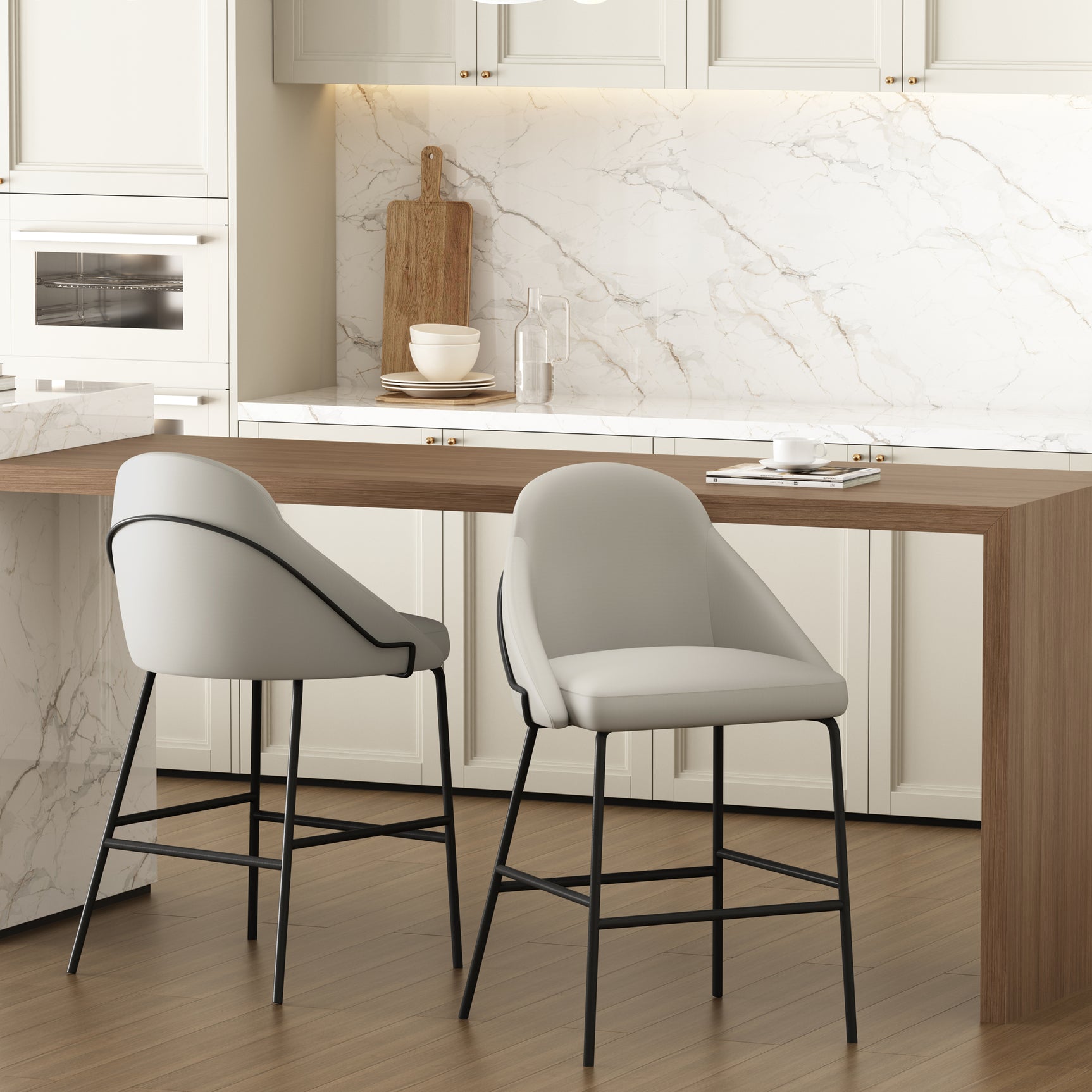 Gracie Counter Stool in Stone and Black (set of 2) - Ornate Home