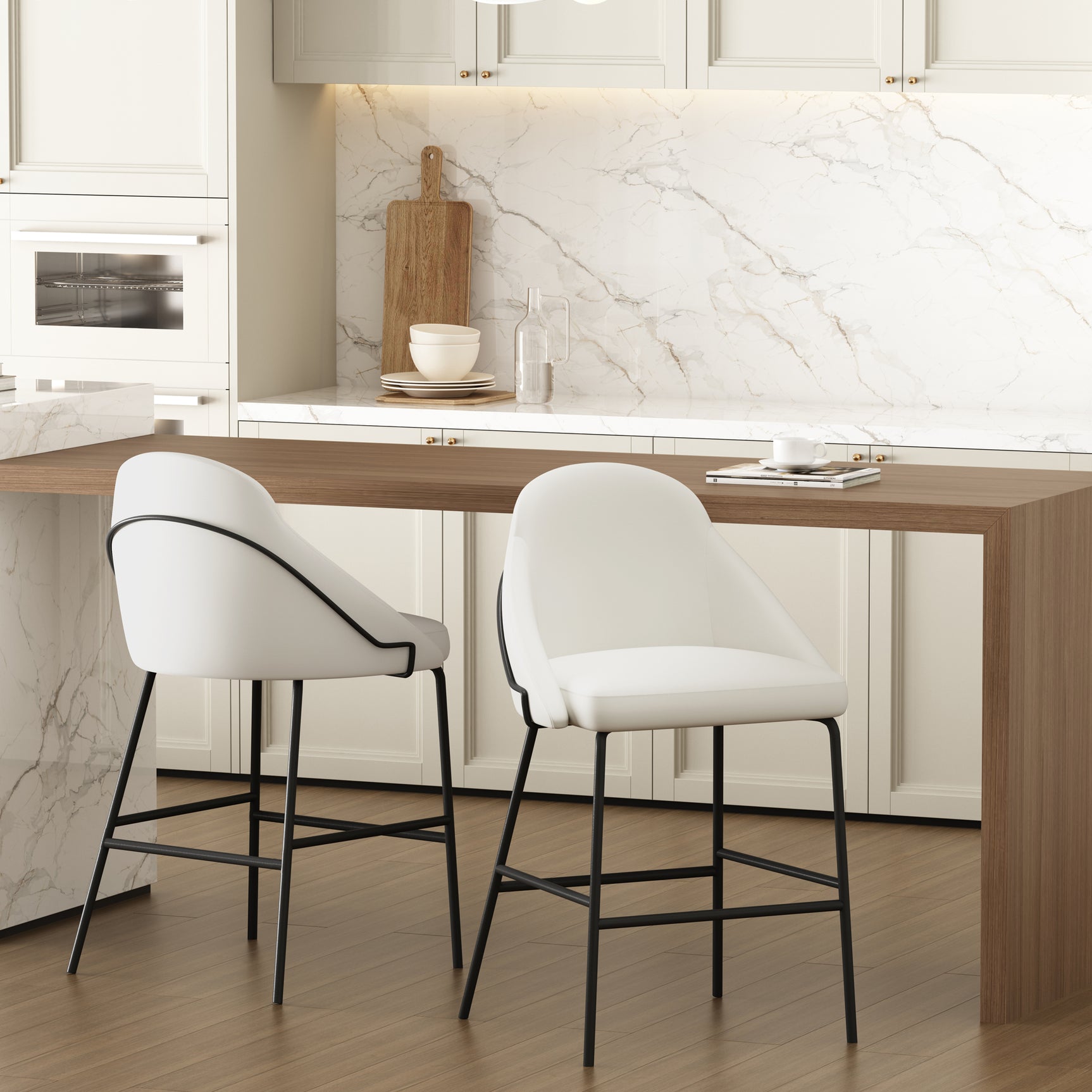 Gracie Counter Stool in White and Black (set of 2) - Ornate Home