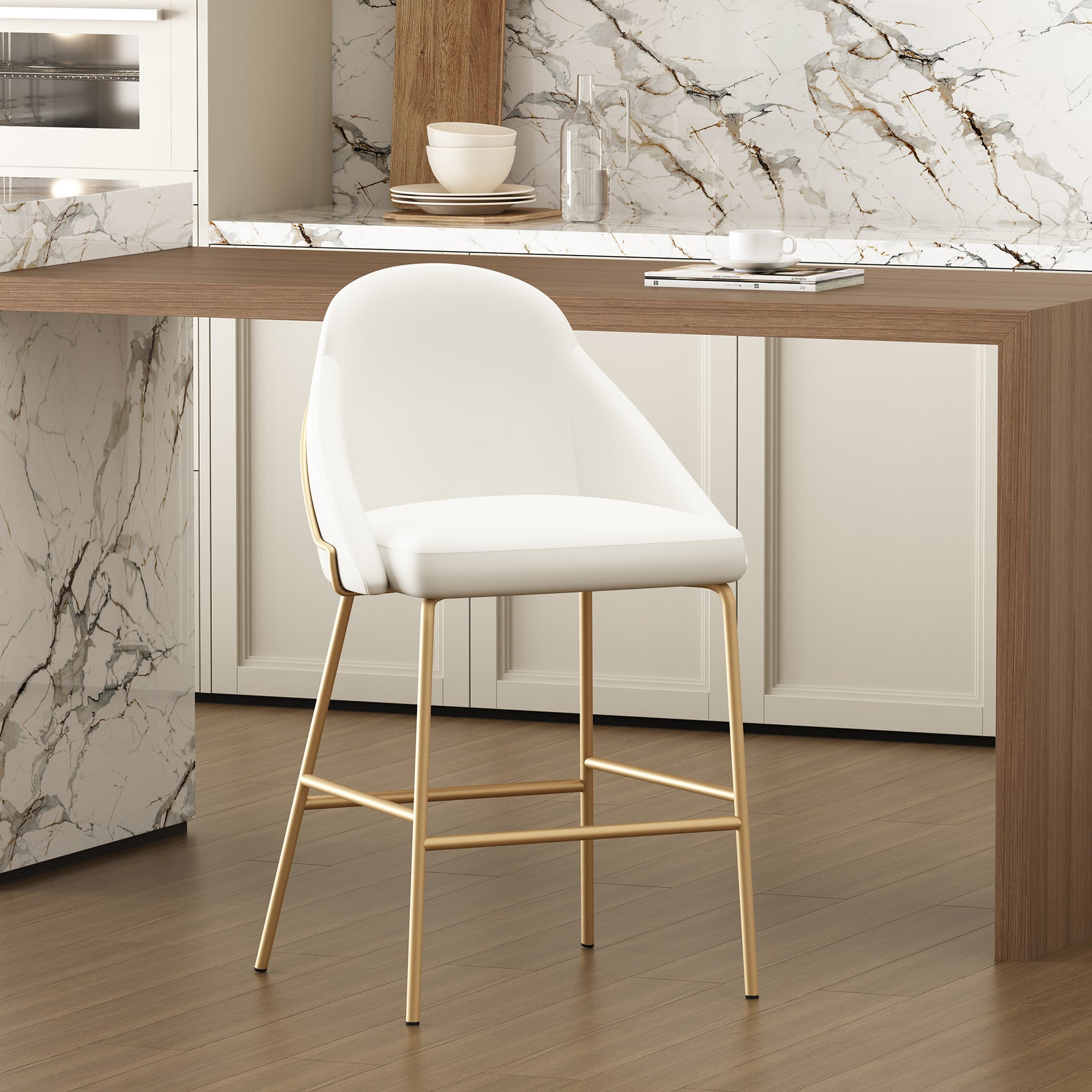 Gracie Counter Stool in White and Gold - Ornate Home