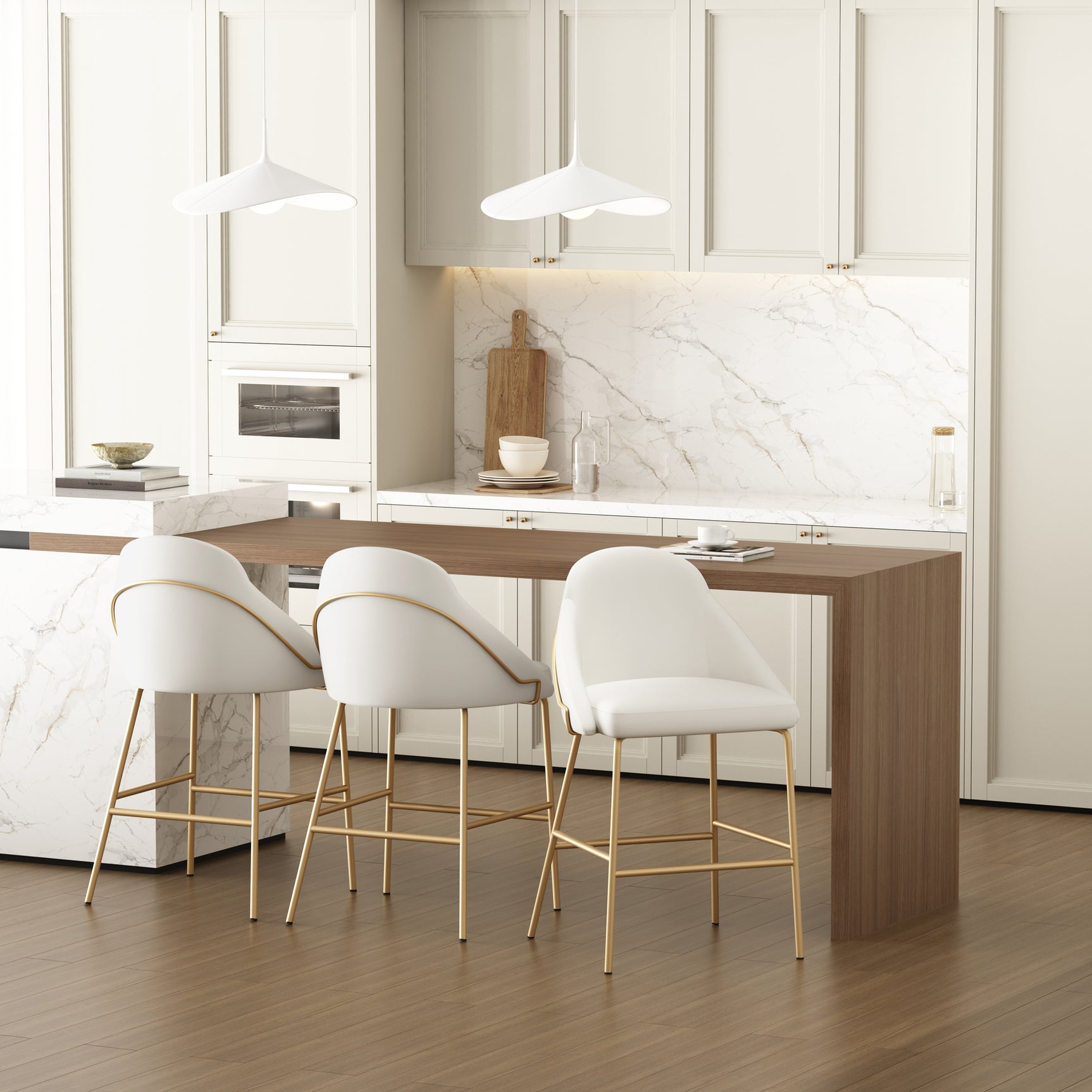 Gracie Counter Stool in White and Gold (set of 3) - Ornate Home