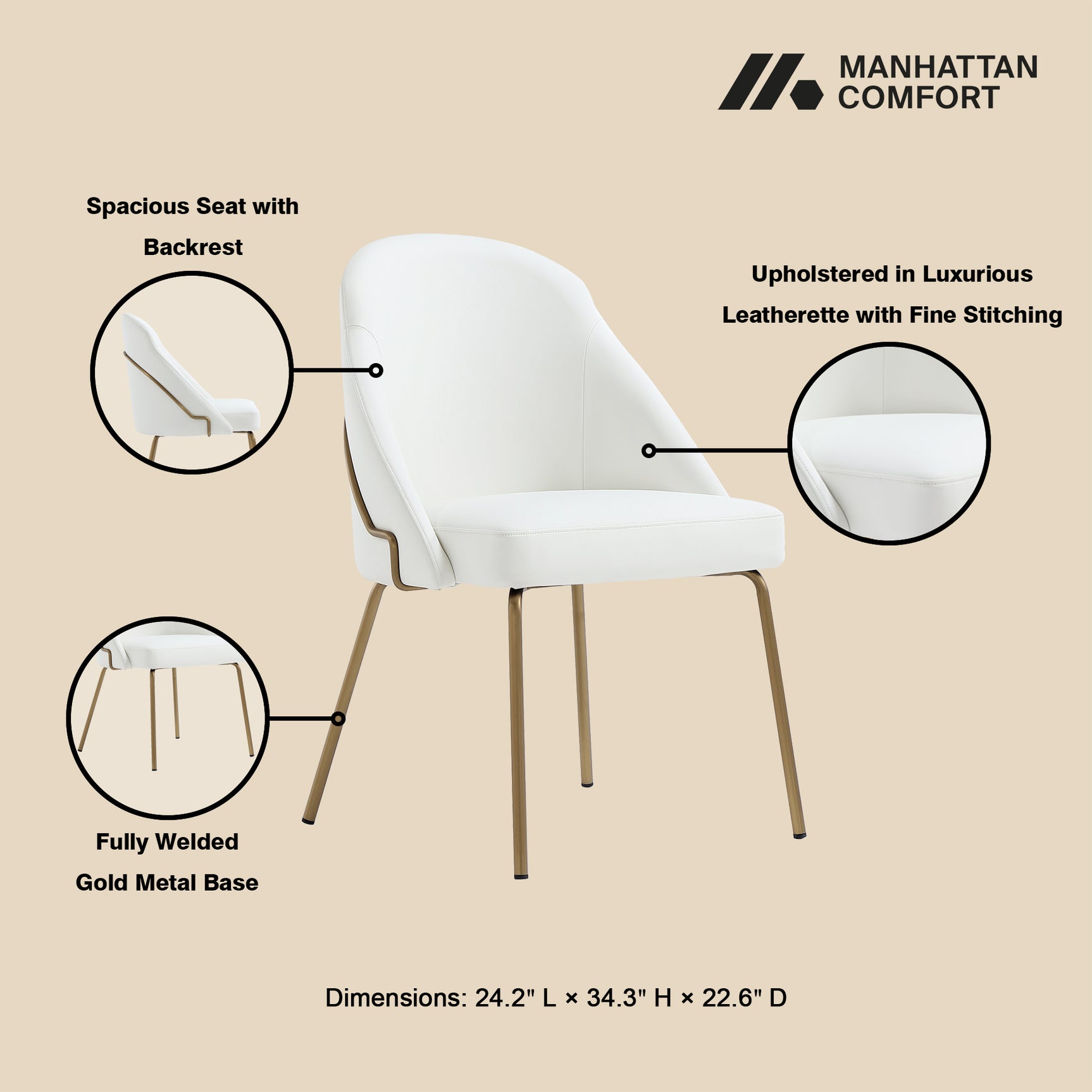 Gracie Dining Chair in White and Gold (set of 2) - Ornate Home
