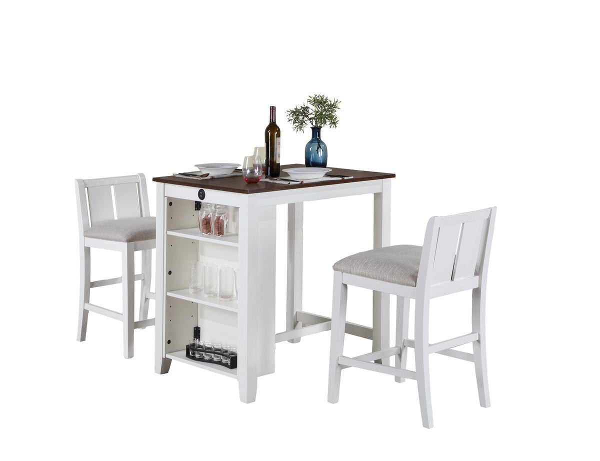 Graham White 36" 3-Piece Counter Height Dining Set