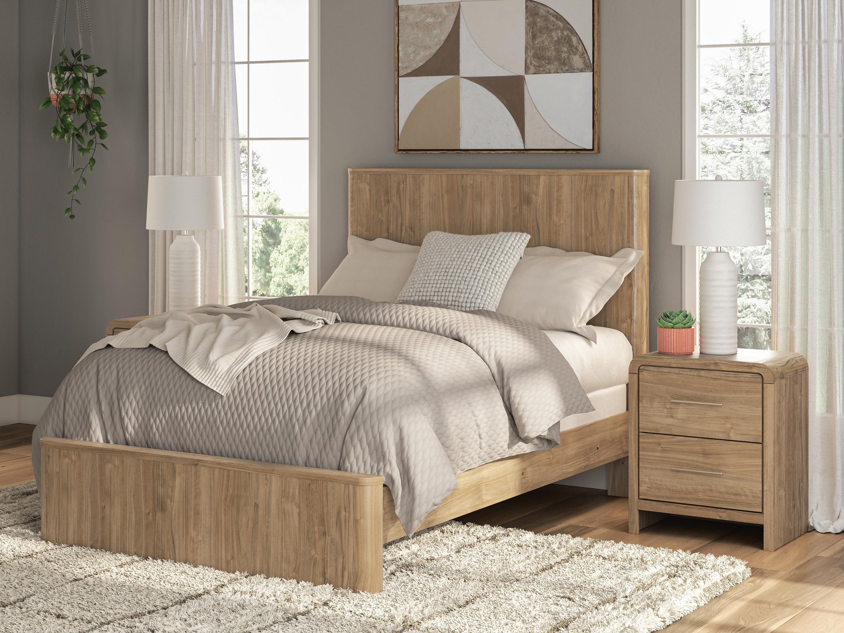 Gramburg Warm Natural Brown Full Panel Bed - Ornate Home