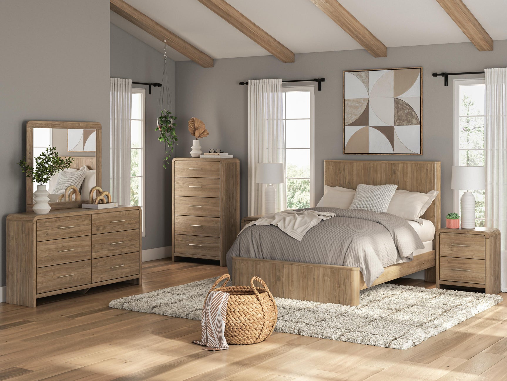 Gramburg Warm Natural Brown Full Panel Bed - Ornate Home