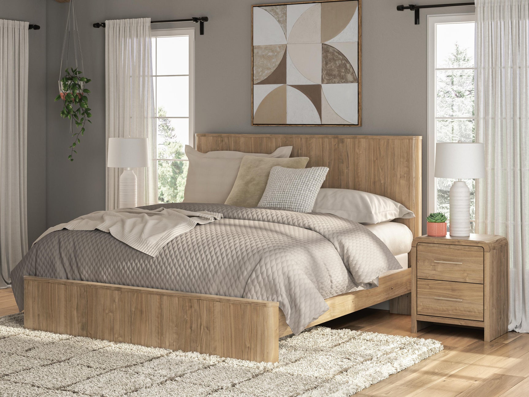Gramburg Warm Natural Brown King Panel Bed - Ornate Home