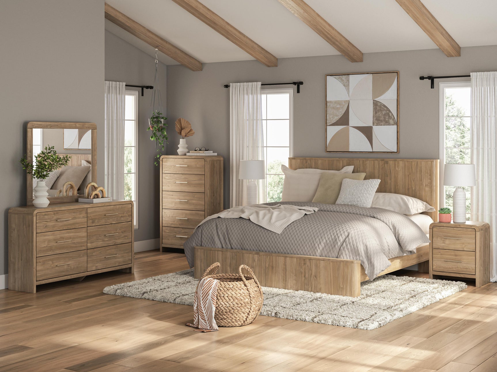 Gramburg Warm Natural Brown King Panel Bed - Ornate Home