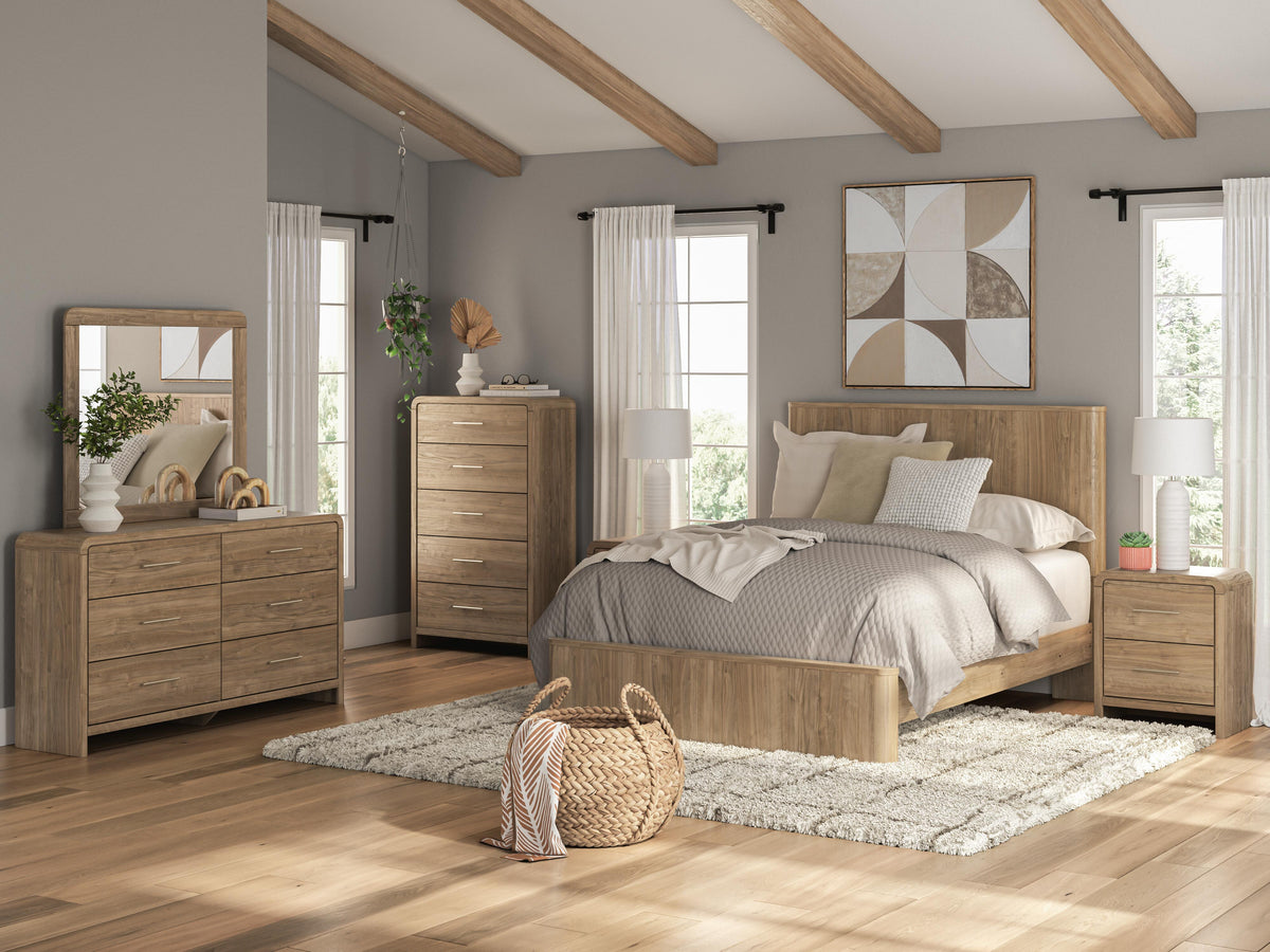 Gramburg Warm Natural Brown Queen Panel Platform Bed - Ornate Home