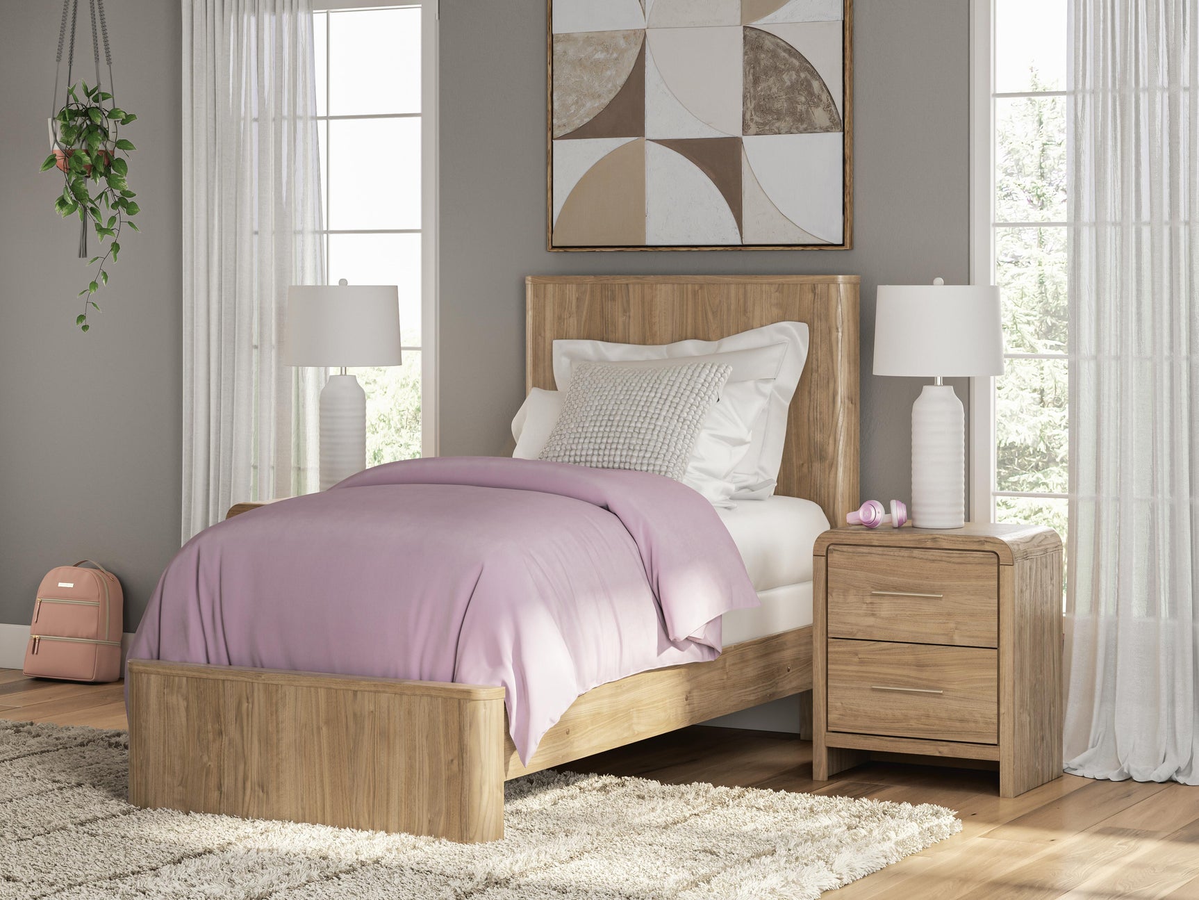 Gramburg Warm Natural Brown Twin Panel Bed - Ornate Home