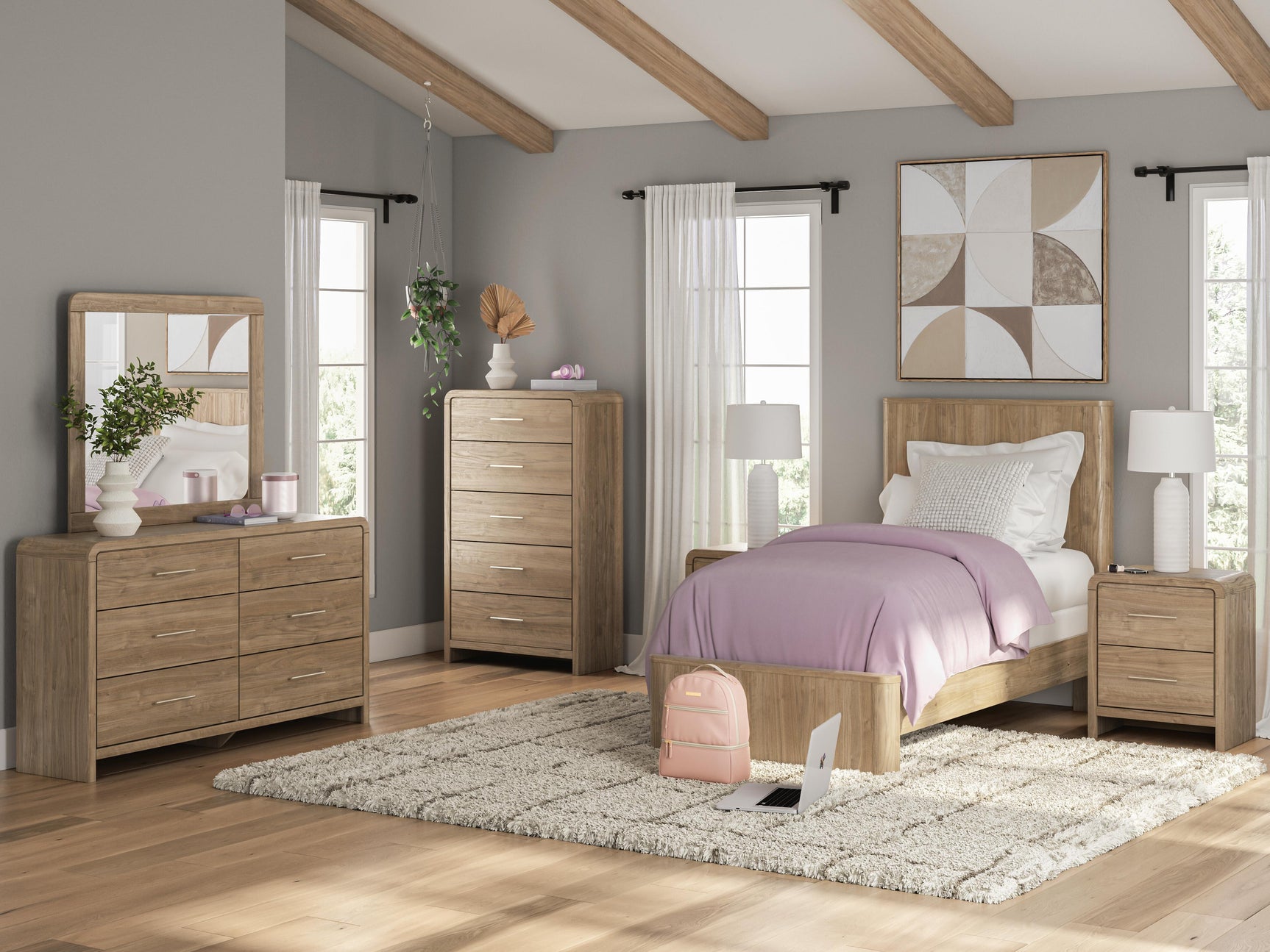 Gramburg Warm Natural Brown Twin Panel Bed - Ornate Home