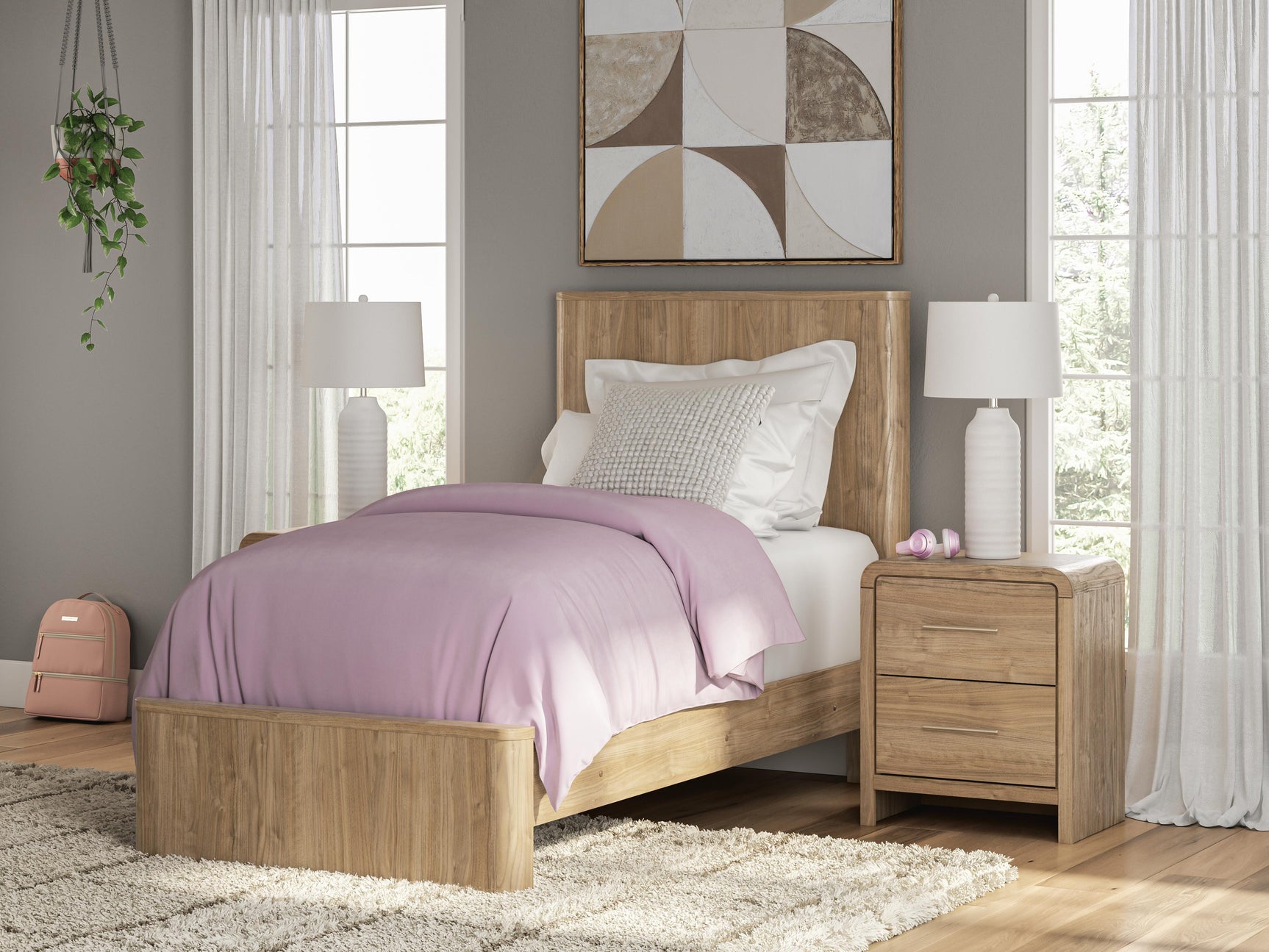 Gramburg Warm Natural Brown Twin Panel Platform Bed - Ornate Home