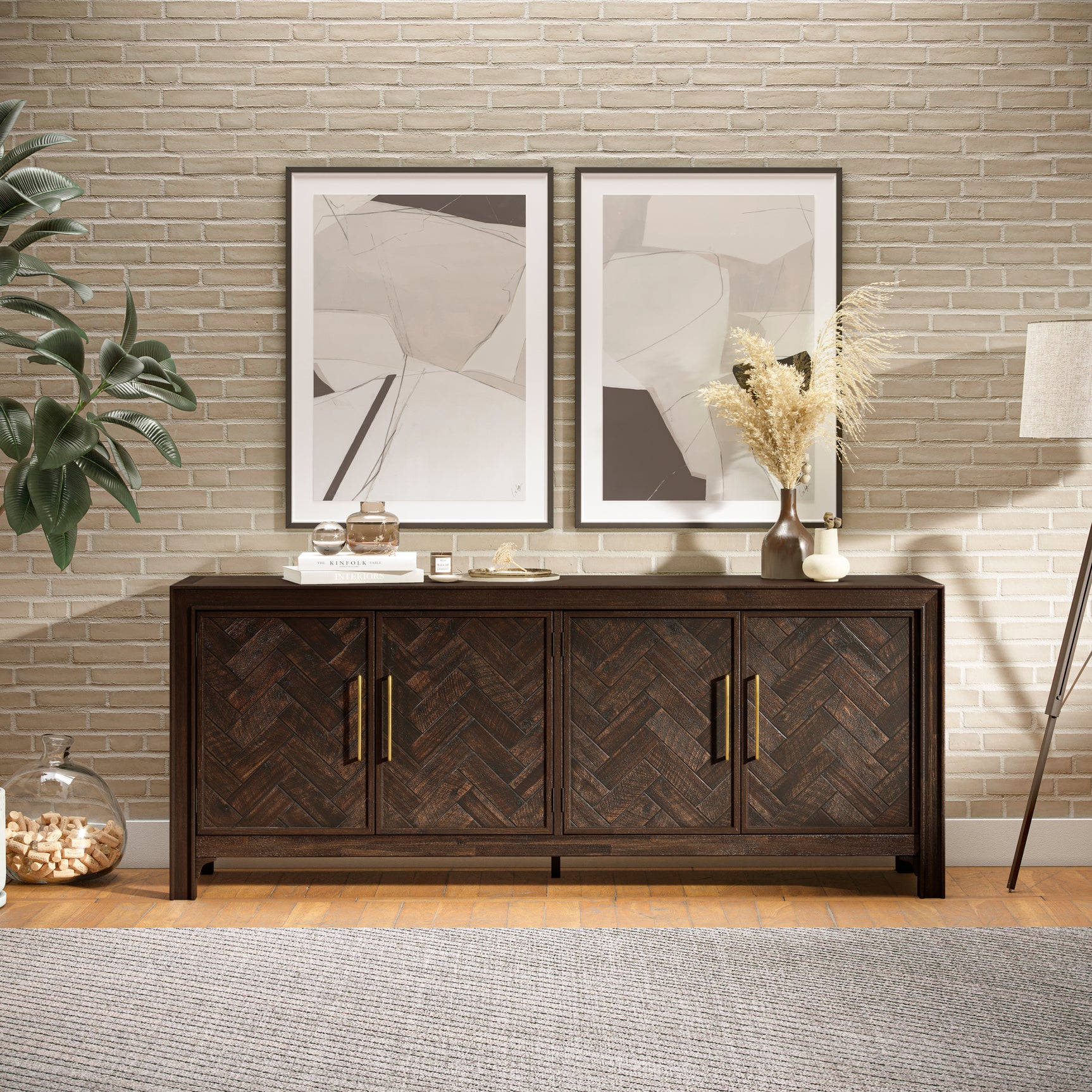 Gramercy Dark Chevron 4 Door Accent Cabinet - Ornate Home