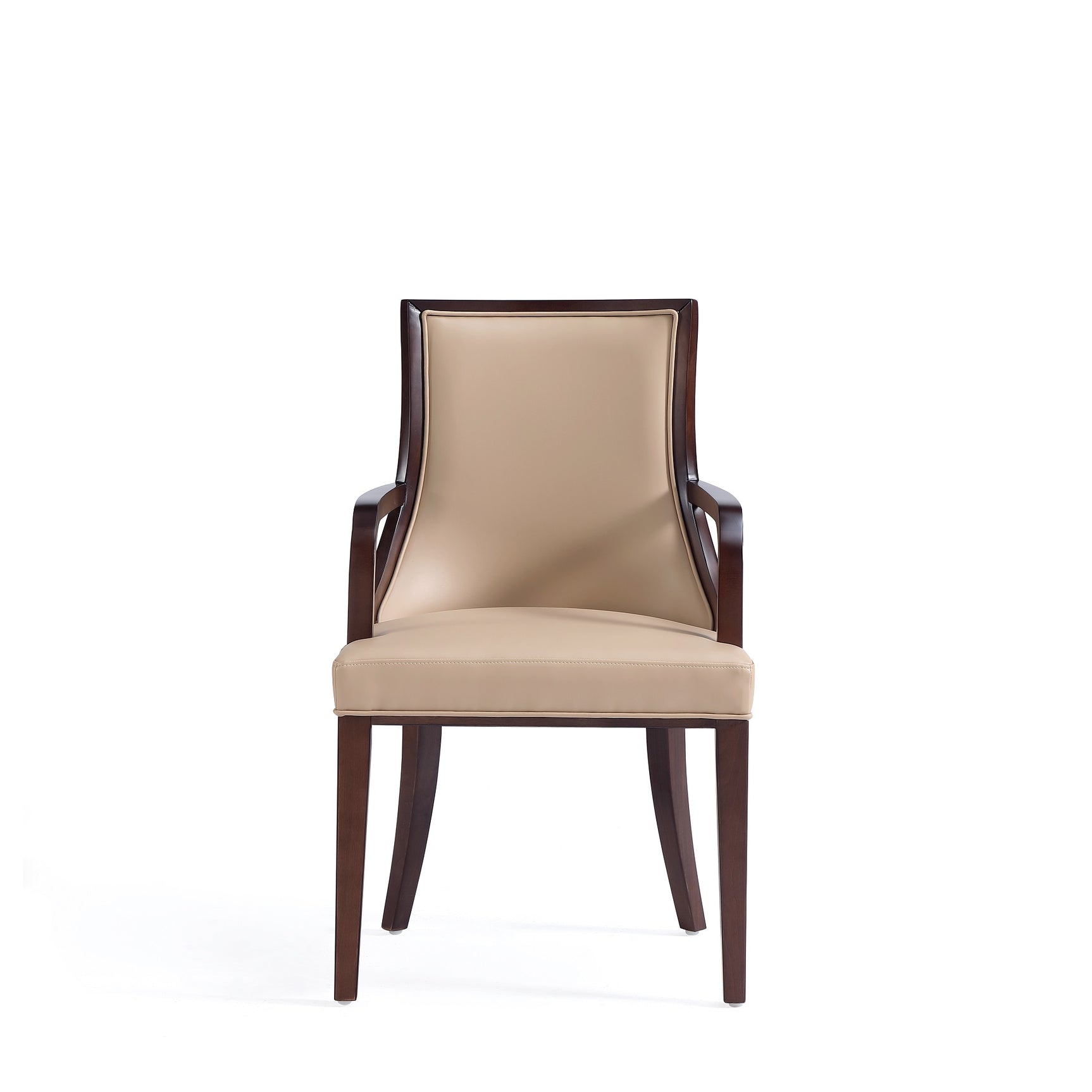 Grand Faux Leather and Velvet Dining Armchair in Tan (set of 2) - Ornate Home