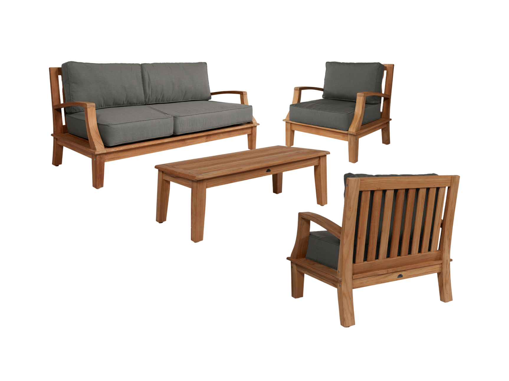 Grande 4-Piece Teak Charcoal Outdoor Patio Deep Seating Set with Sunbrella® Cushion - Ornate Home