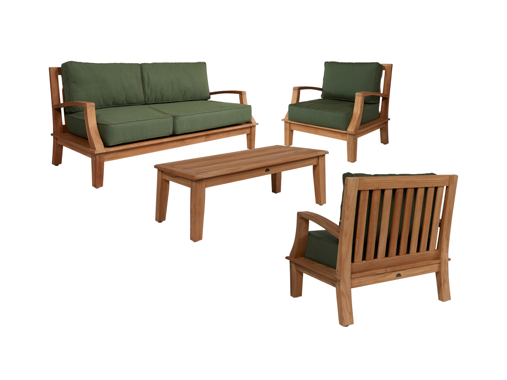 Grande 4-Piece Teak Fern Green Outdoor Patio Deep Seating Set with Sunbrella® Cushion - Ornate Home