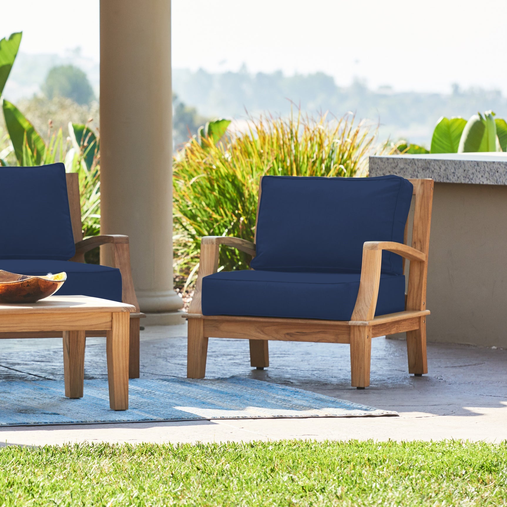 Grande Teak Navy Outdoor Club Chair with Sunbrella® Cushion - Ornate Home