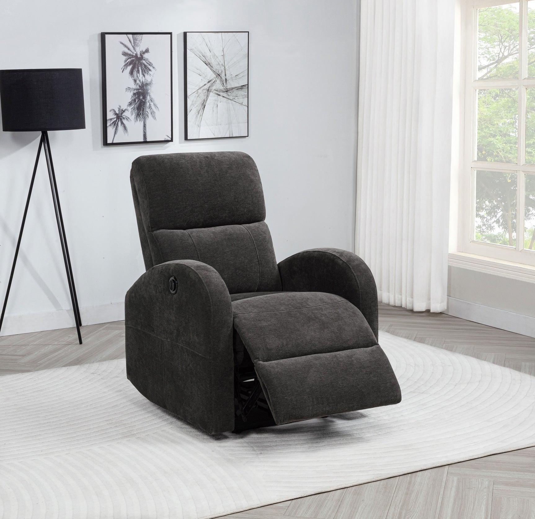 Grant Charcoal Grey Fabric Upholstered Power Recliner Chair - Ornate Home