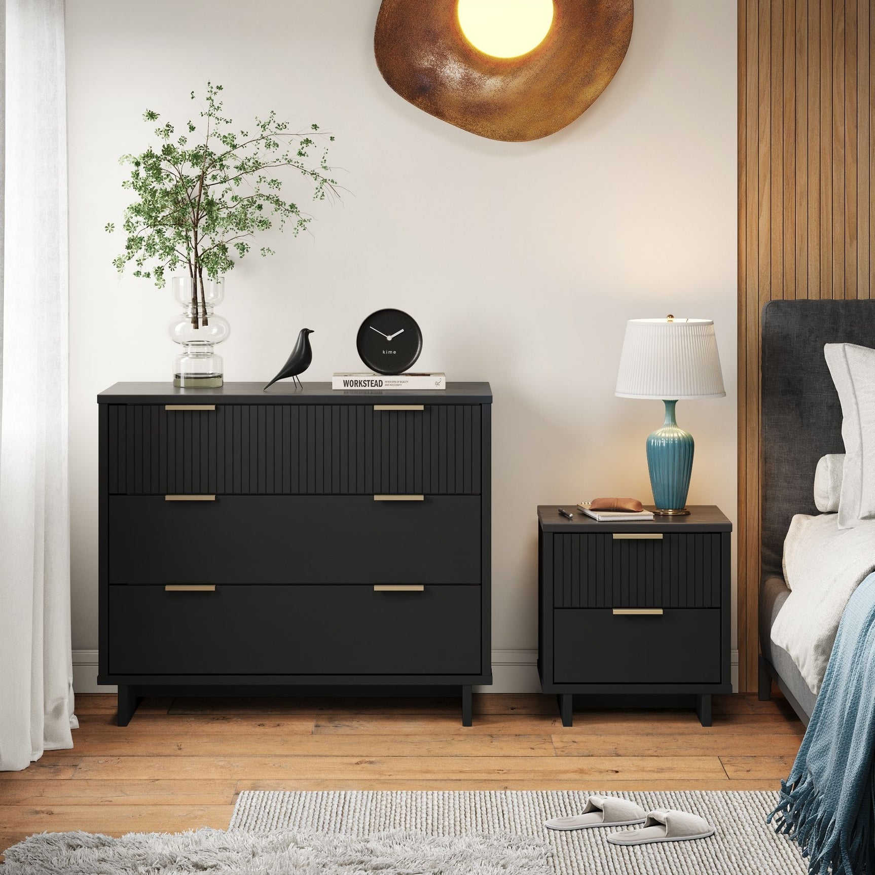 Granville 2-Piece Standard Dresser and Nightstand Set in Black - Ornate Home