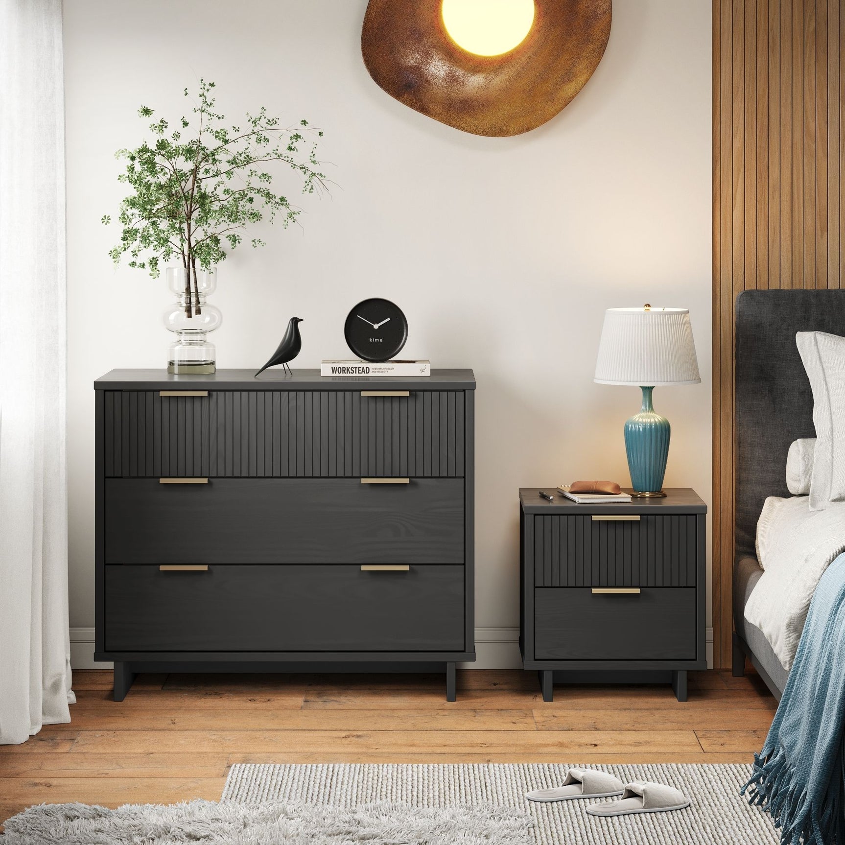 Granville 2-Piece Standard Dresser and Nightstand Set in Dark Grey - Ornate Home