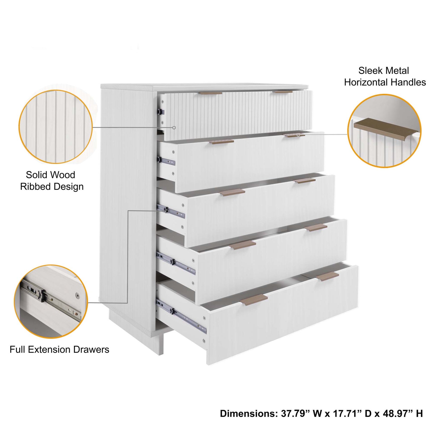 Granville 2-Piece Tall Chest and Double Dresser Set in White - Ornate Home