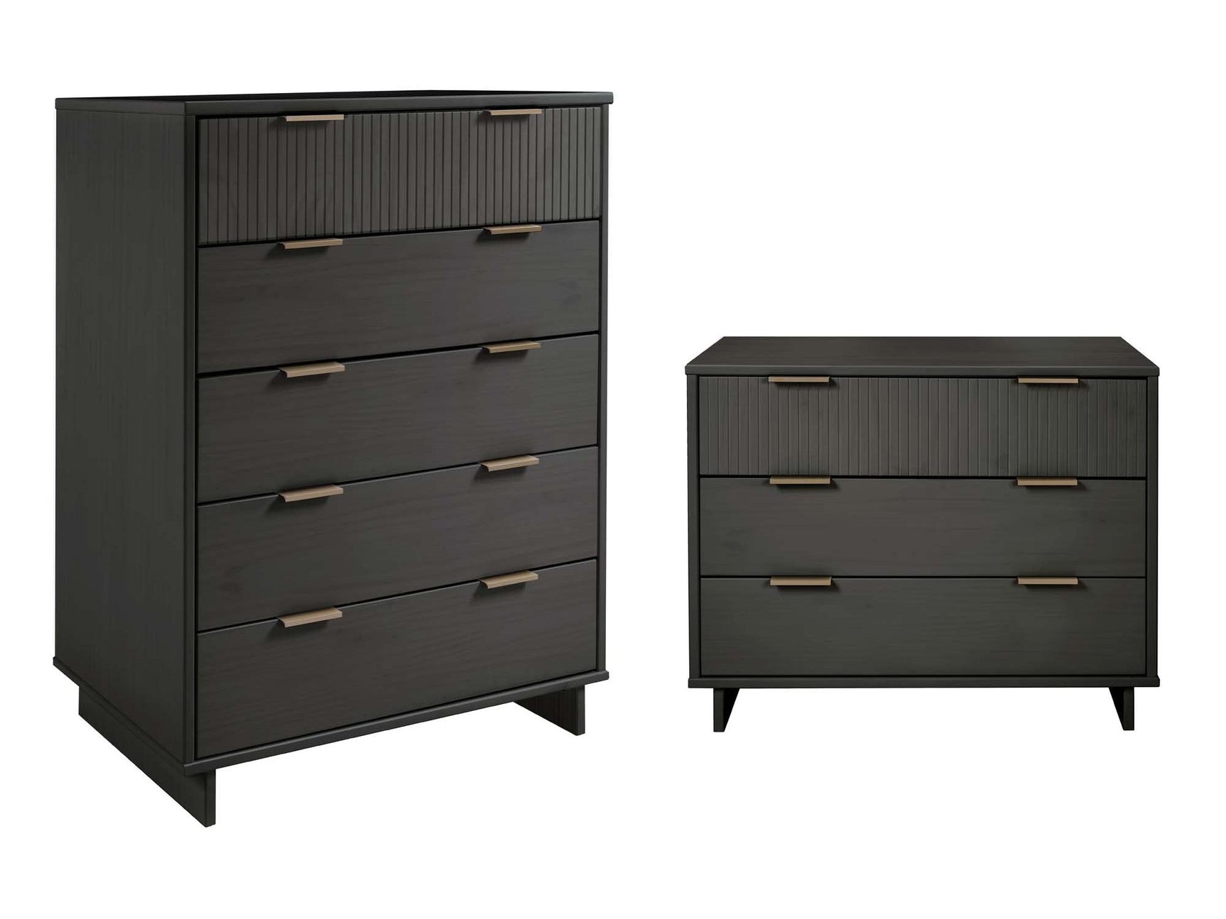 Granville 2-Piece Tall Chest and Standard Dresser Set in Dark Grey - Ornate Home