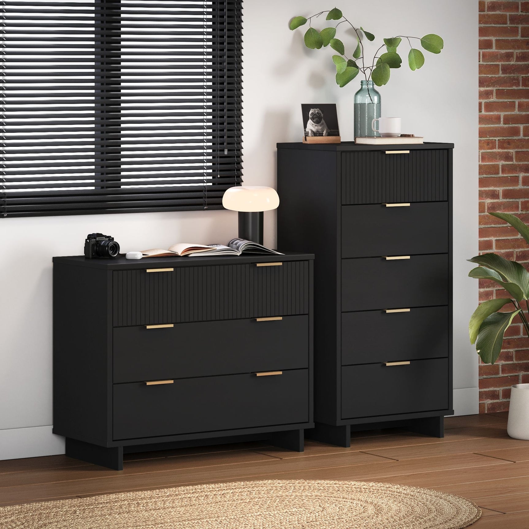 Granville 2-Piece Tall Narrow and Standard Dresser Set in Black - Ornate Home