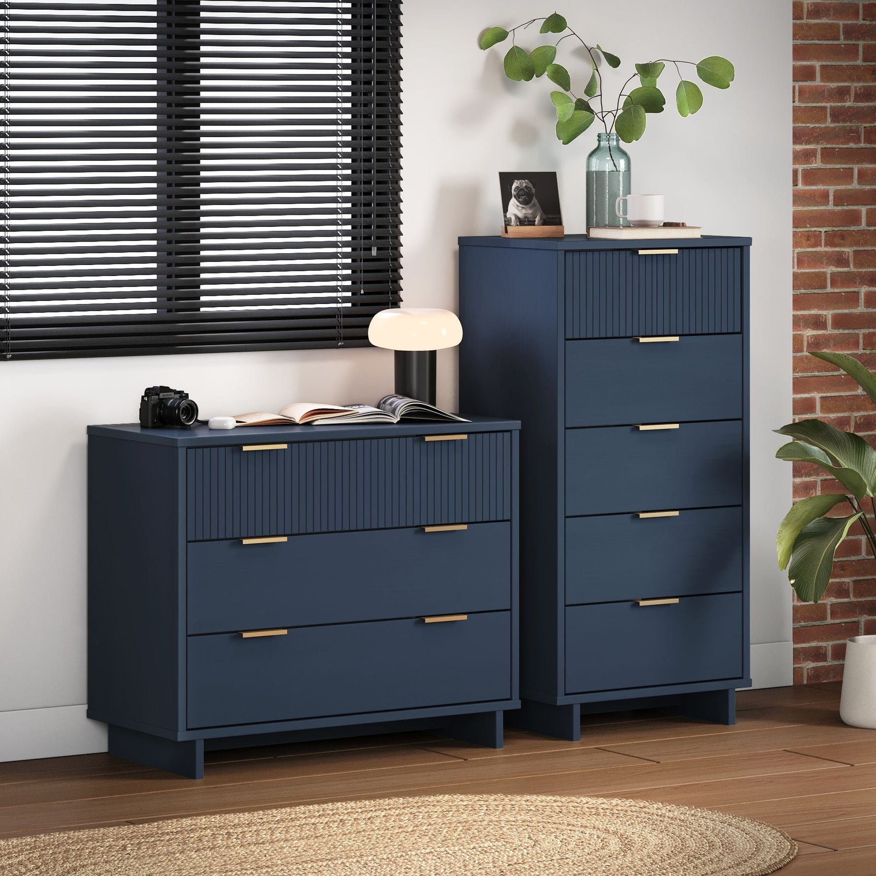 Granville 2-Piece Tall Narrow and Standard Dresser Set in Midnight Blue - Ornate Home