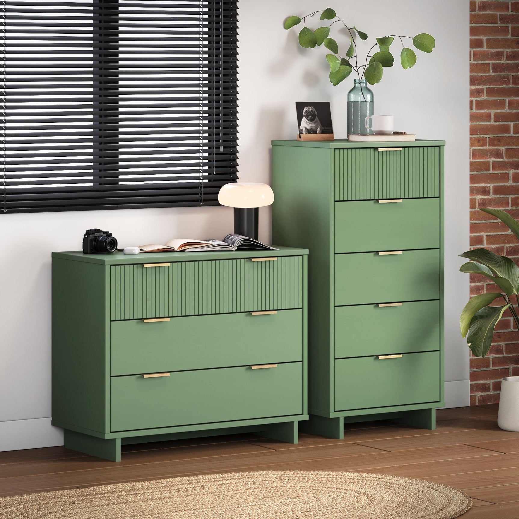 Granville 2-Piece Tall Narrow and Standard Dresser Set in Sage Green - Ornate Home