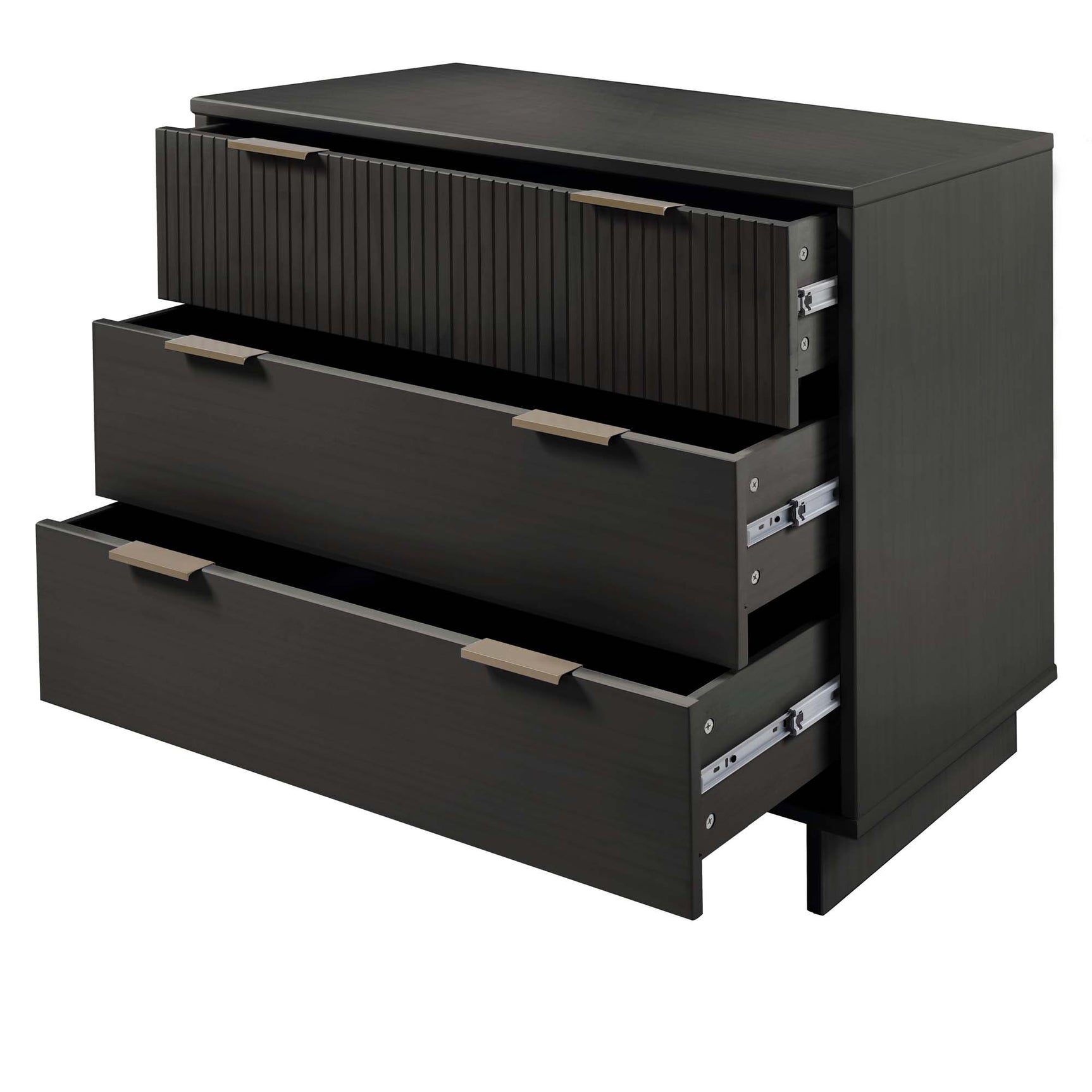 Granville 3-Piece Standard Dresser, Tall Narrow Chest and Nightstand Set in Dark Grey - Ornate Home