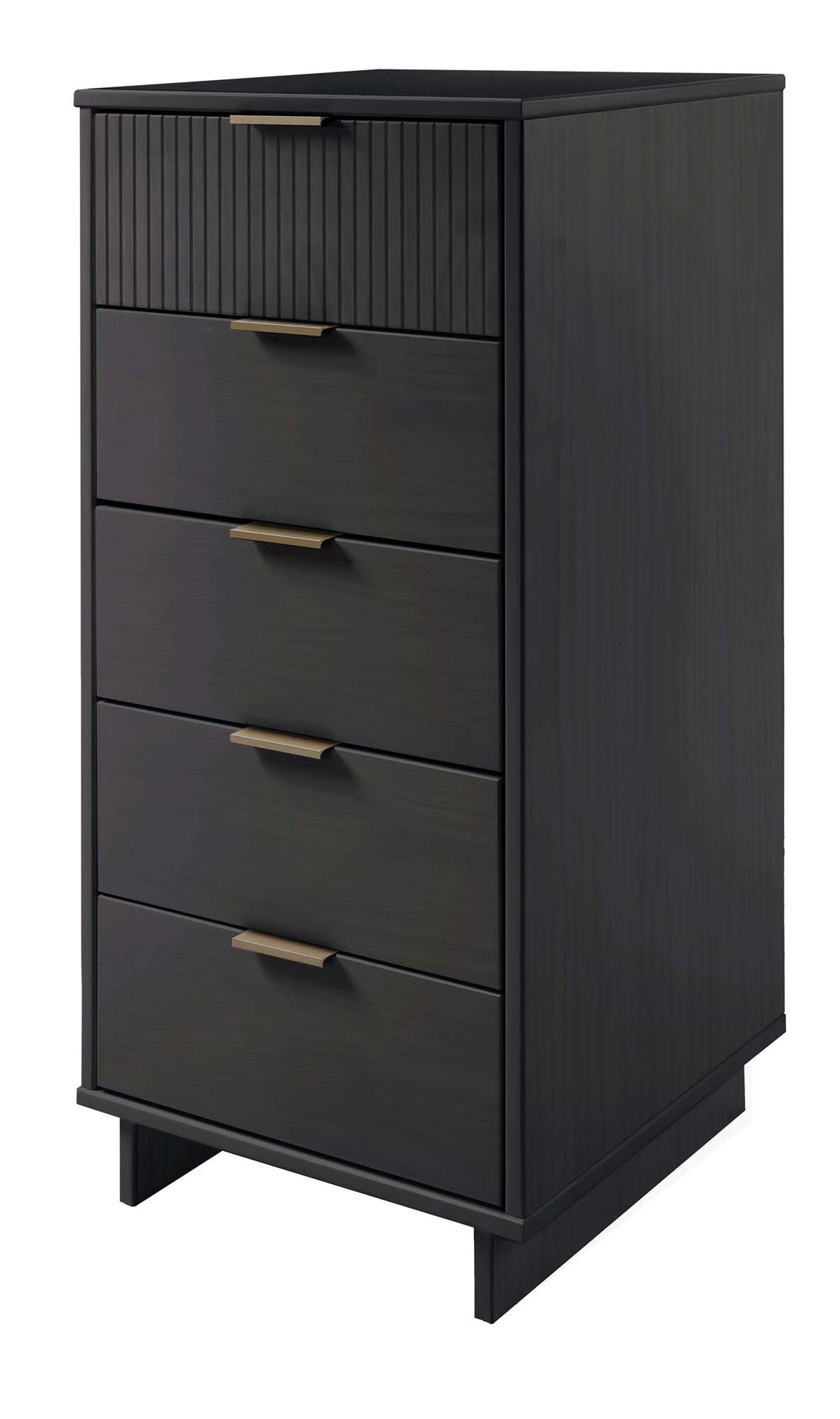Granville 3-Piece Tall Narrow Chest, Double Dresser and Nightstand Set in Dark Grey - Ornate Home