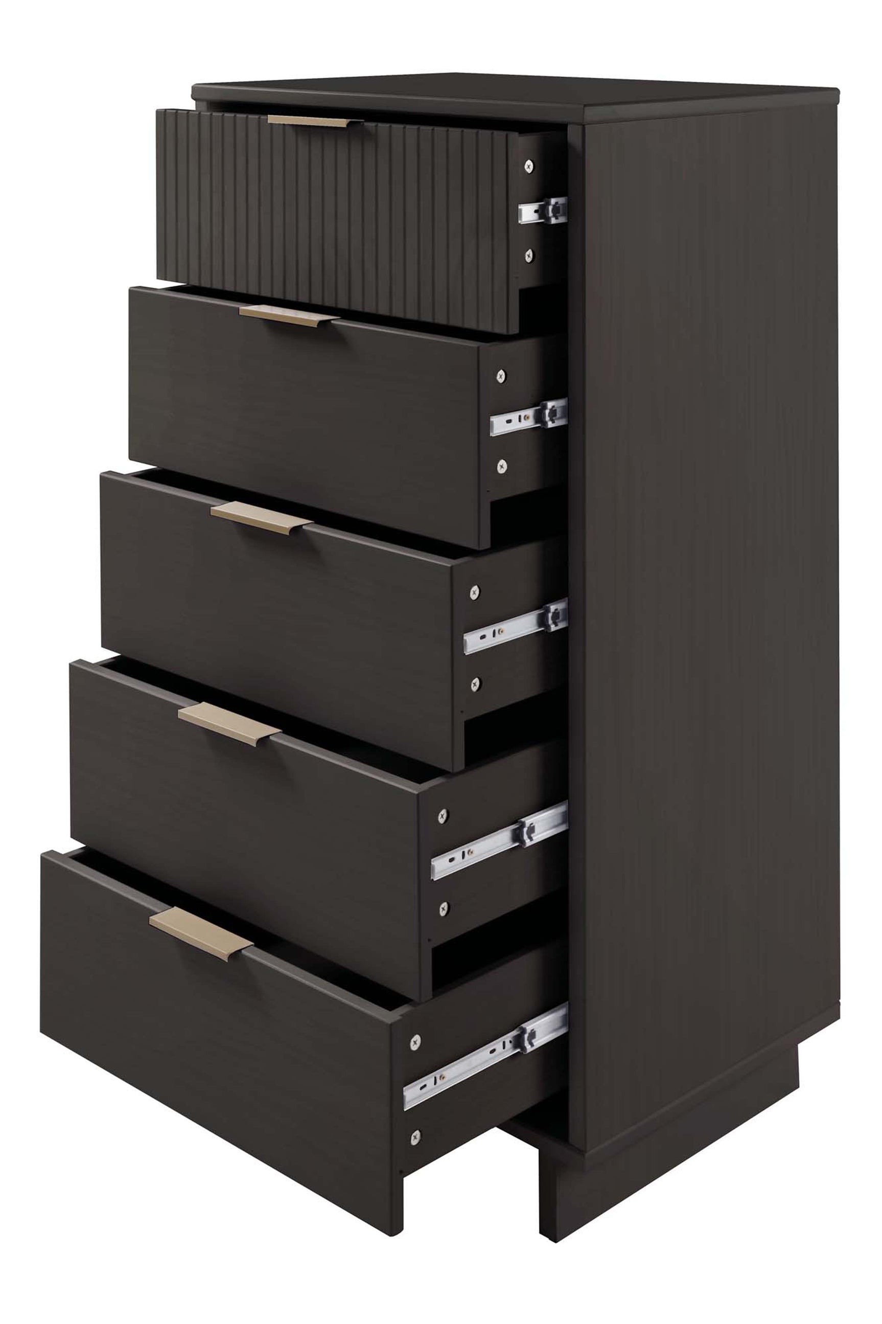 Granville 3-Piece Tall Narrow Chest, Double Dresser and Nightstand Set in Dark Grey - Ornate Home