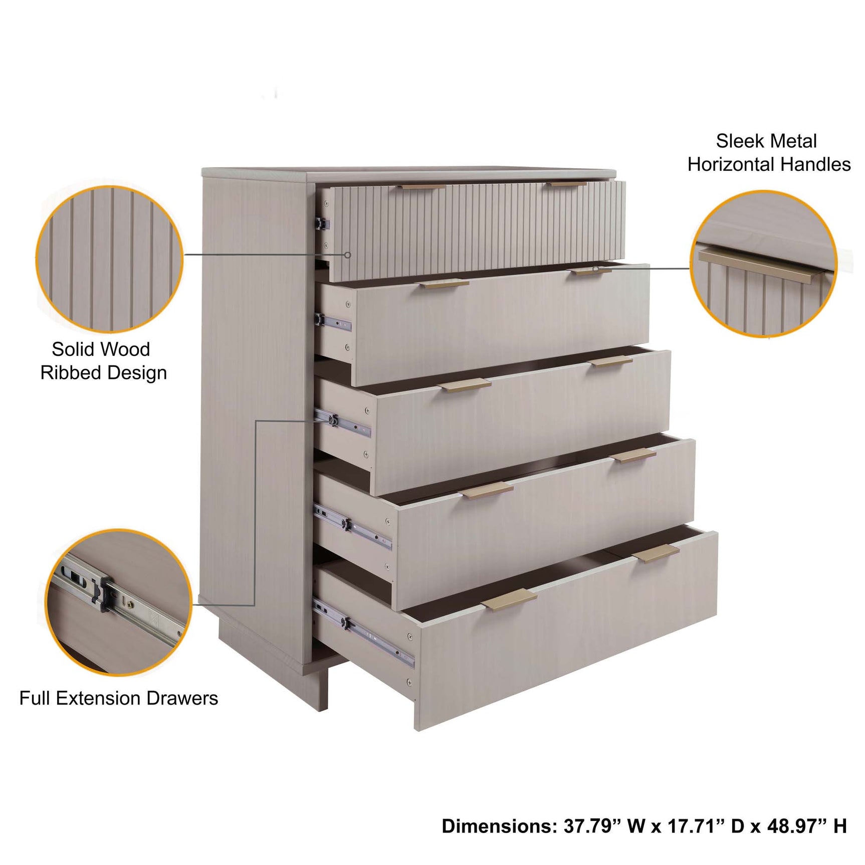Granville 45.27 Tall Dresser in Light Grey - Ornate Home