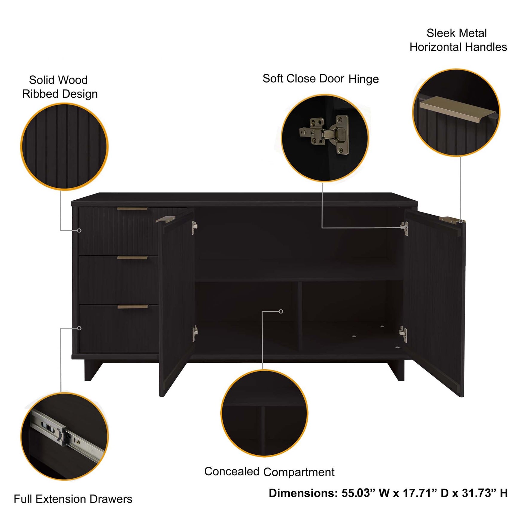 Granville 55.07 Sideboard in Black - Ornate Home