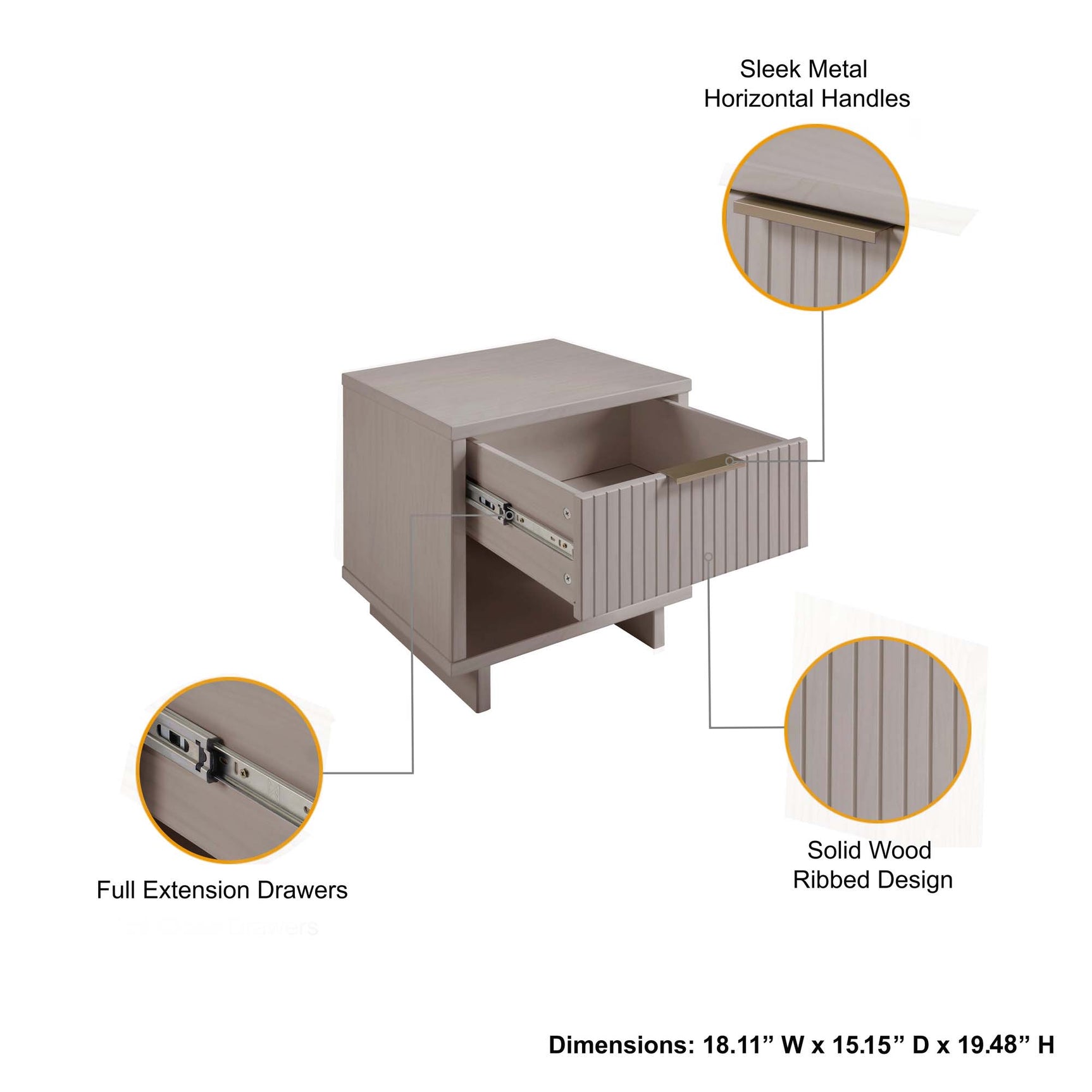 Granville Nightstand 1.0 in Light Grey - Ornate Home