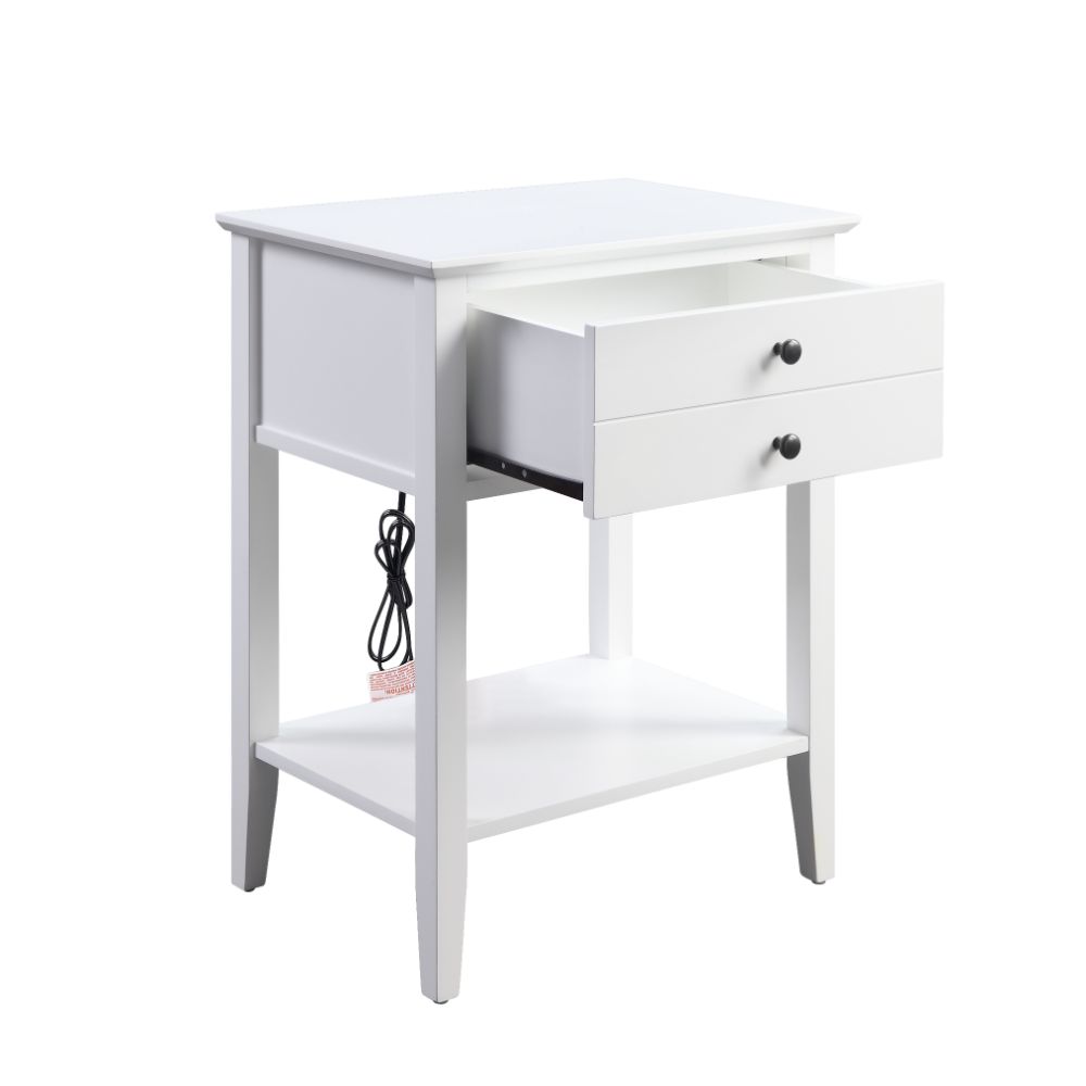 Grardor White Side Table (USB Charging Dock) - Ornate Home
