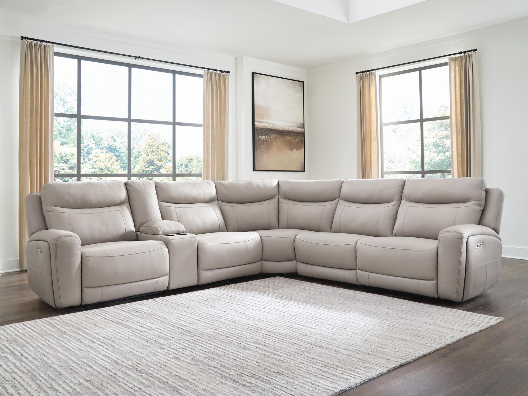Gravier Gray 6-Piece Power Reclining Sectional with Storage Console - Ornate Home