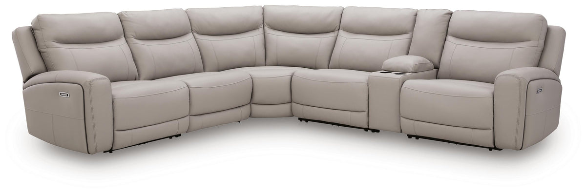 Gravier Gray 6-Piece Power Reclining Sectional with Storage Console - Ornate Home