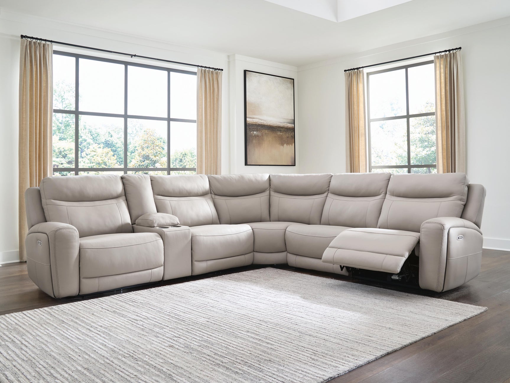Gravier Gray 6-Piece Power Reclining Sectional with Storage Console - Ornate Home