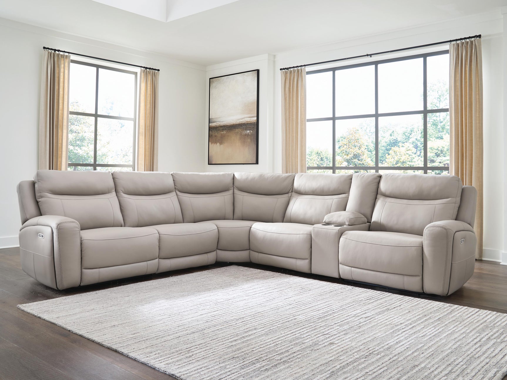Gravier Gray 6-Piece Power Reclining Sectional with Storage Console - Ornate Home