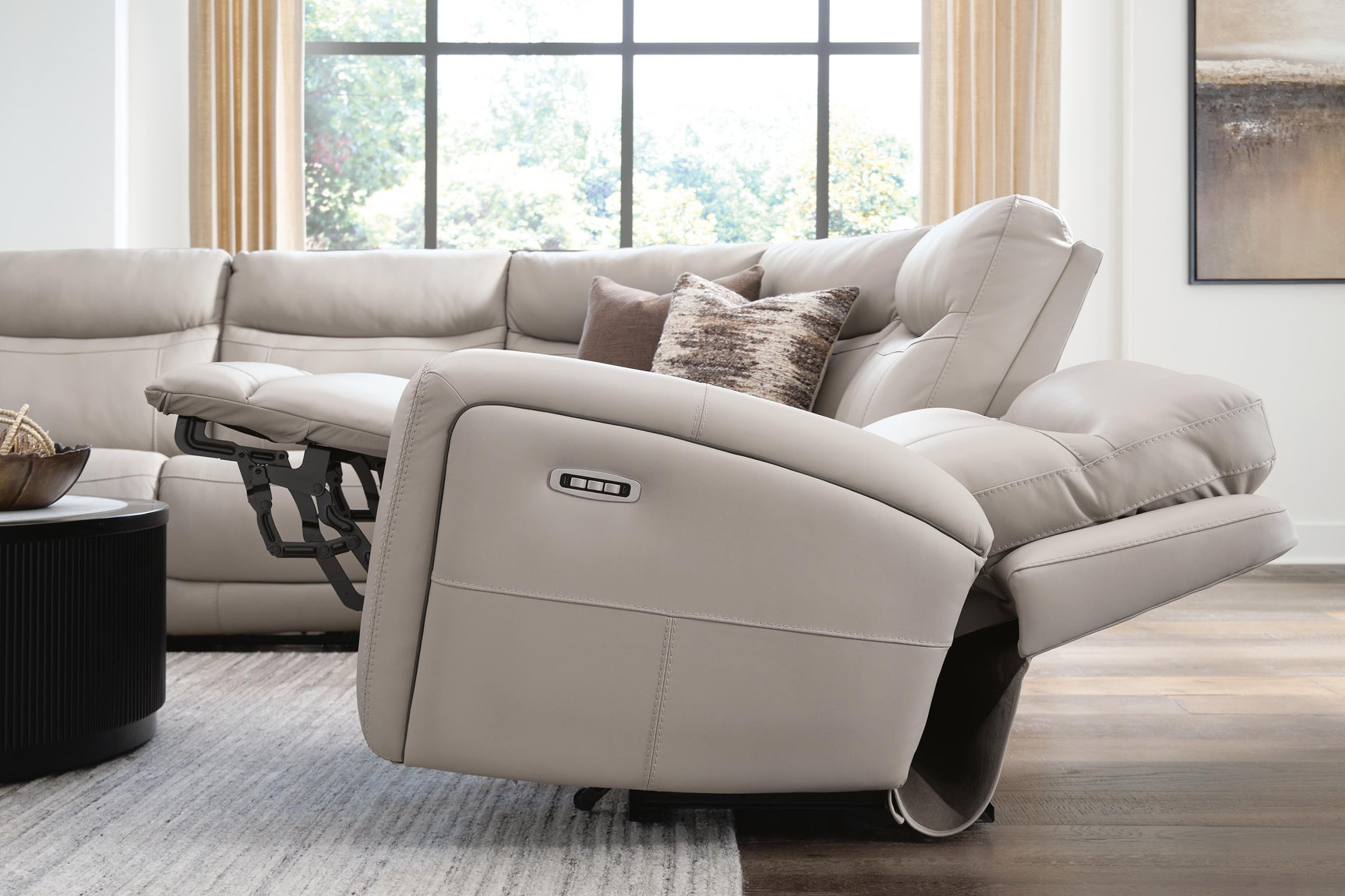 Gravier Gray 6-Piece Power Reclining Sectional with Storage Console - Ornate Home