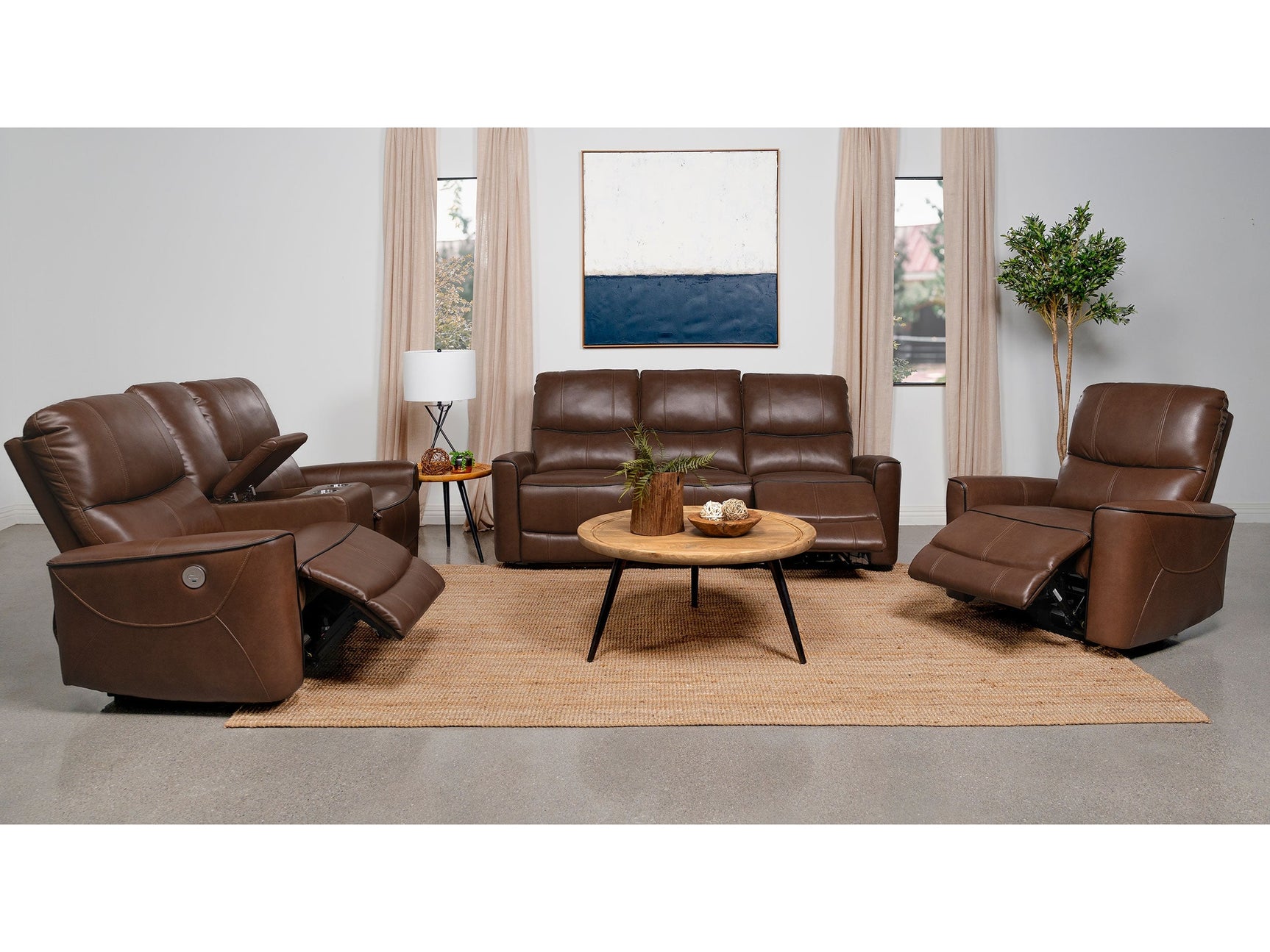 Greenfield Saddle Brown 3-piece Power Reclining Sofa Set - Ornate Home