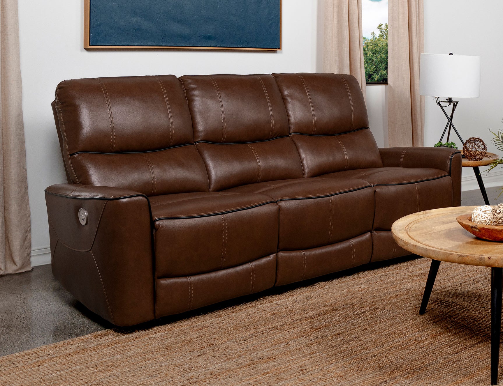Greenfield Saddle Brown Power Reclining Sofa - Ornate Home