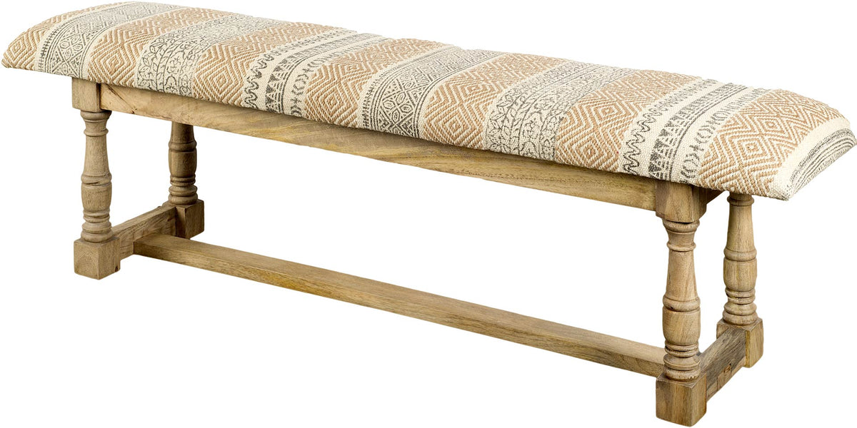 Greenfield Tan Patterned Upholstered Wood Frame Accent Bench - Ornate Home